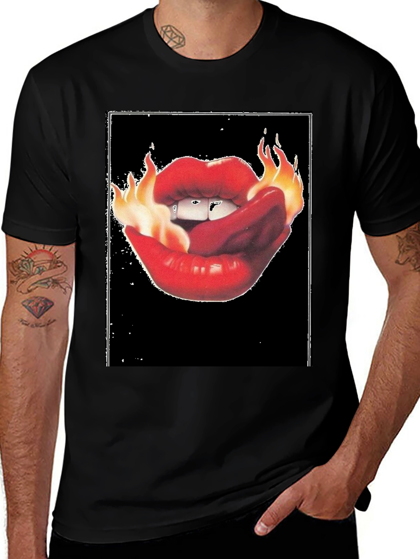 Variant 6 of Fiery Lips Graphic Tee - Bold Black T-Shirt