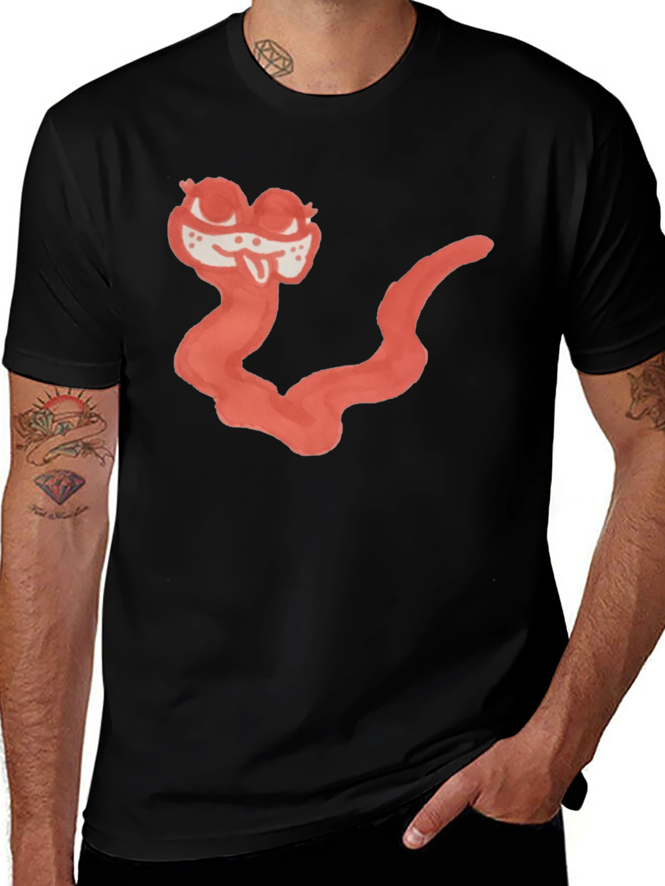 Variant 16 of Cartoon Worm Graphic Black Tee