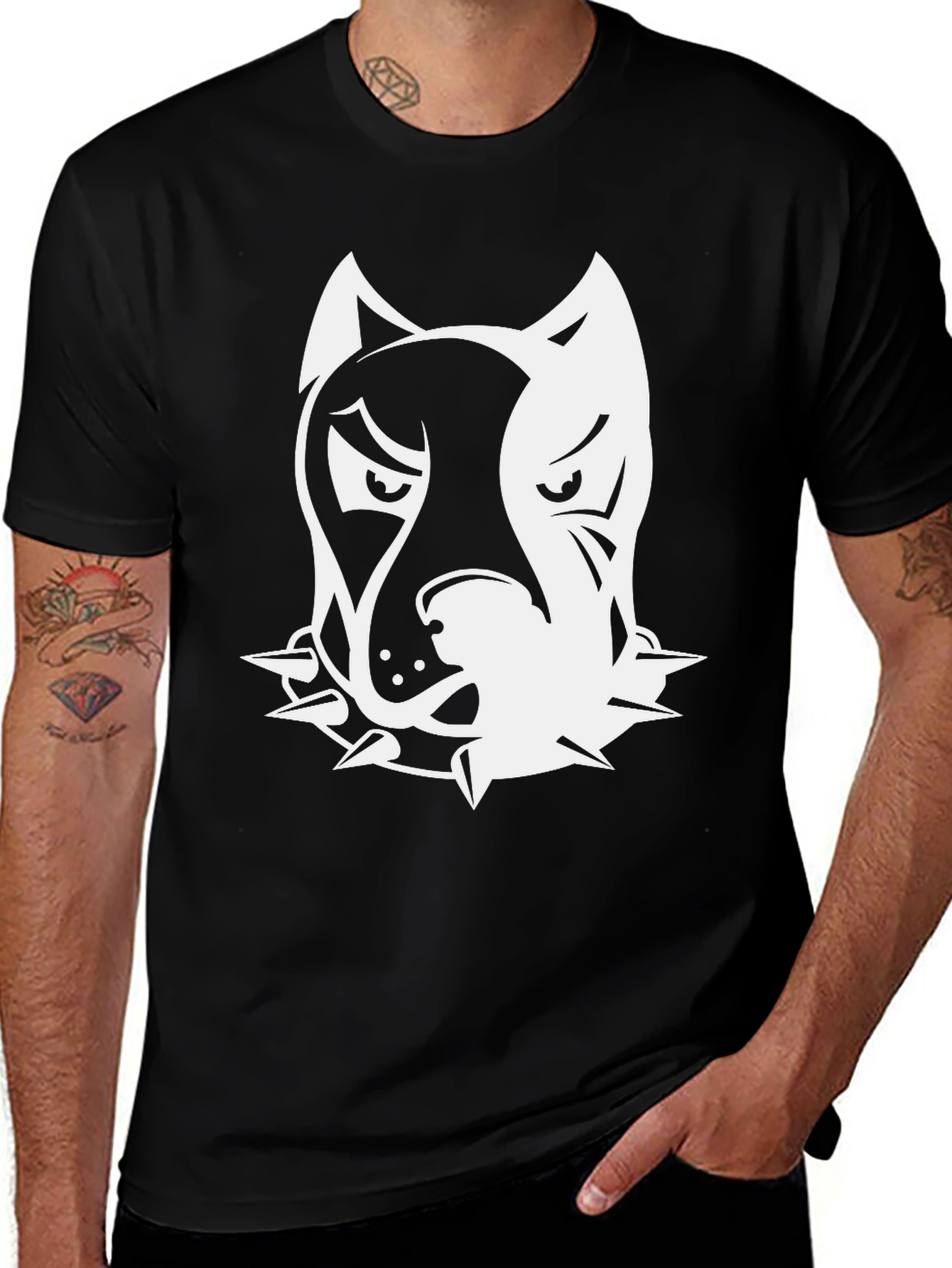 Variant 27 of Men's Black T-Shirt with Graphic Pitbull Print
