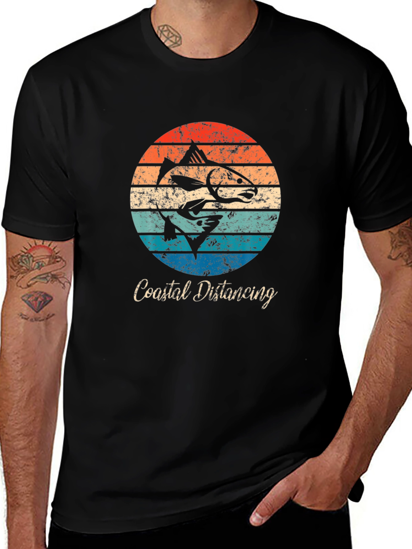 Coastal Distancing Black Graphic T-Shirt