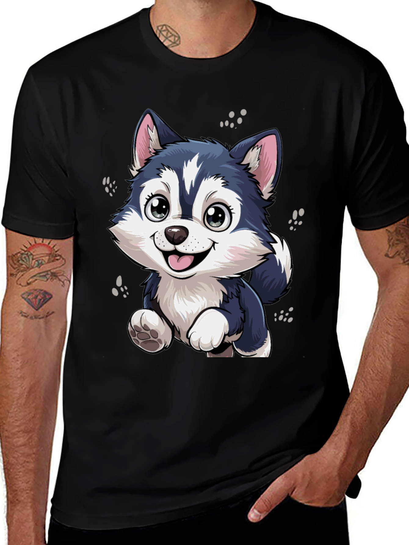 Variant 30 of Cute Husky Puppy Graphic Tee - Unisex Black T-Shirt