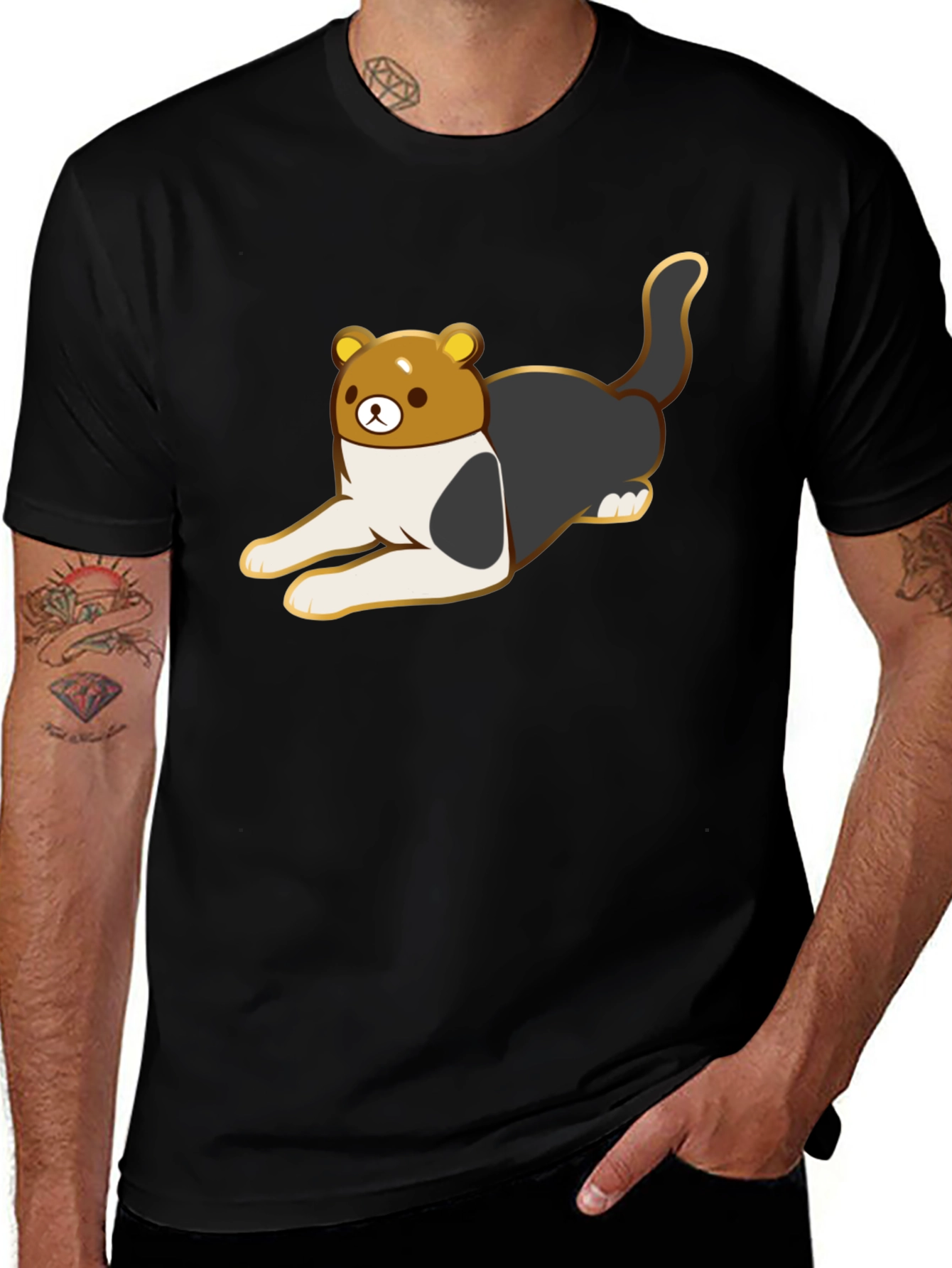 Variant 21 of Bear Cat Graphic T-Shirt - Black