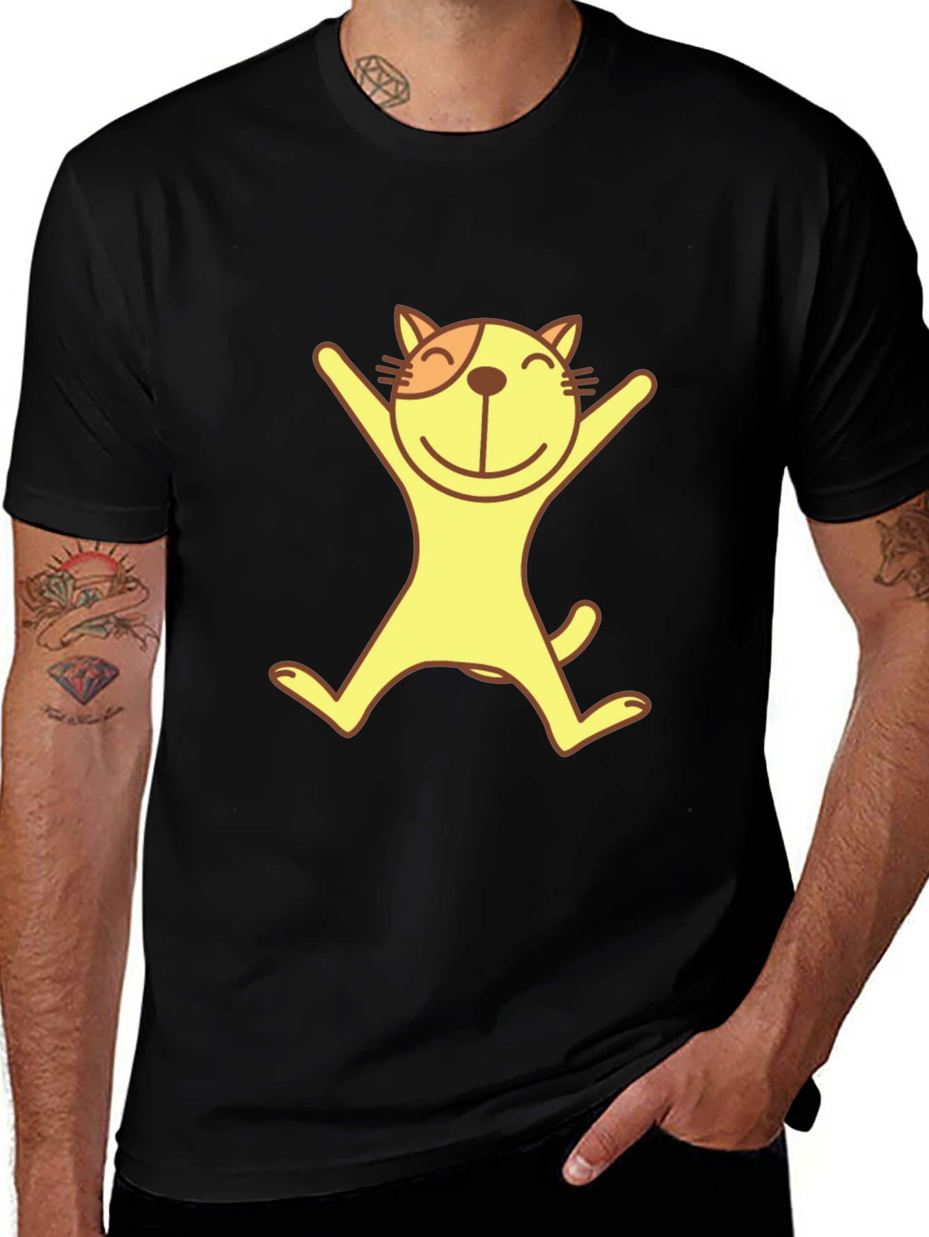Variant 5 of Happy Cat Graphic Tee - Black Cotton T-Shirt
