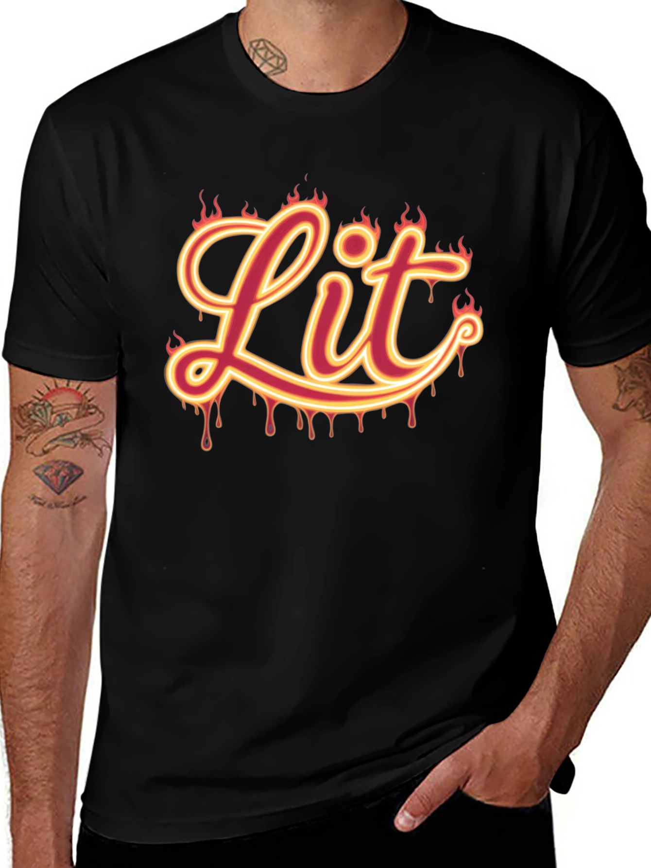 Lit Flame Graphic Tee - Trendy Black T-Shirt