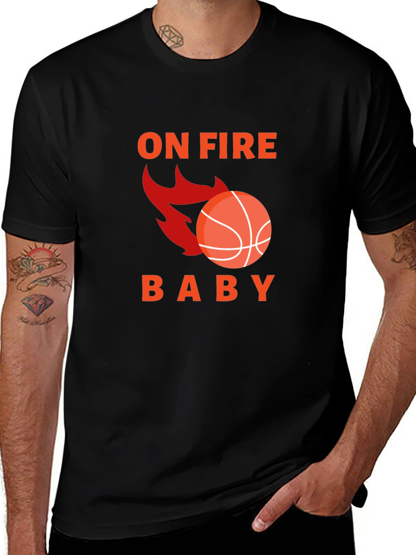 Variant 25 of On Fire Basketball Graphic Tee - Black