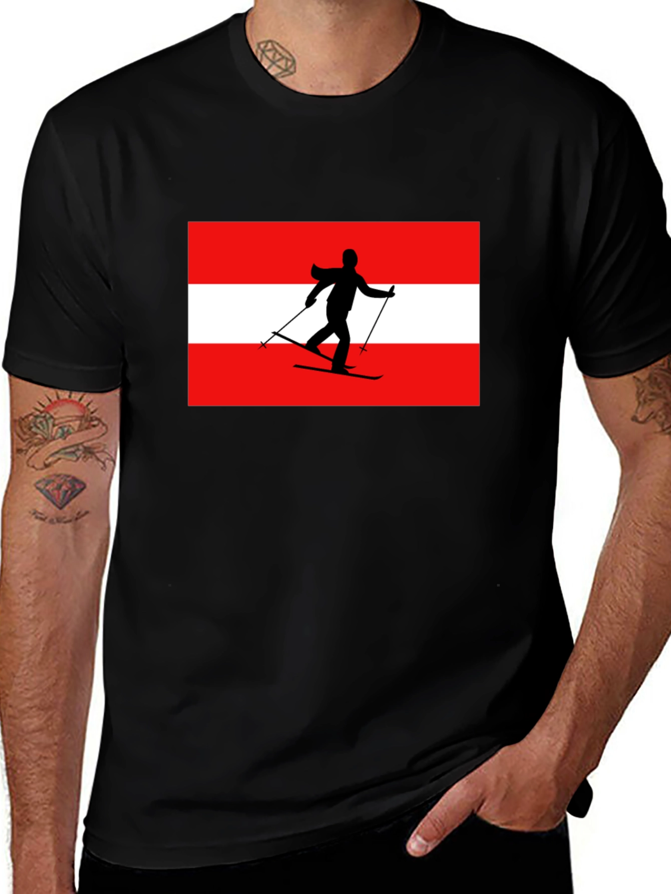 Variant 3 of Austria Skier Graphic Tee - Black Cotton T-Shirt