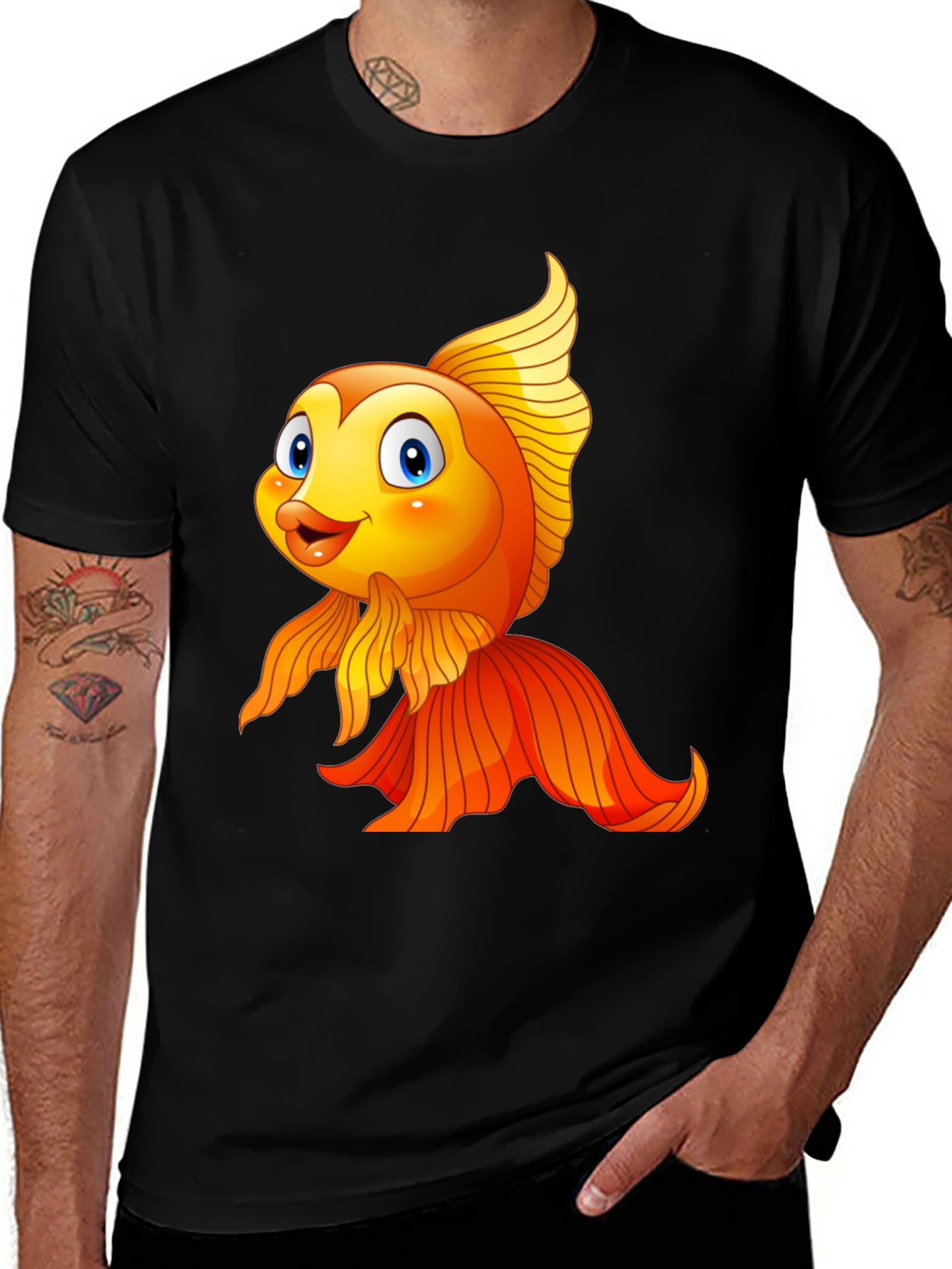 Cartoon Goldfish Black T-Shirt