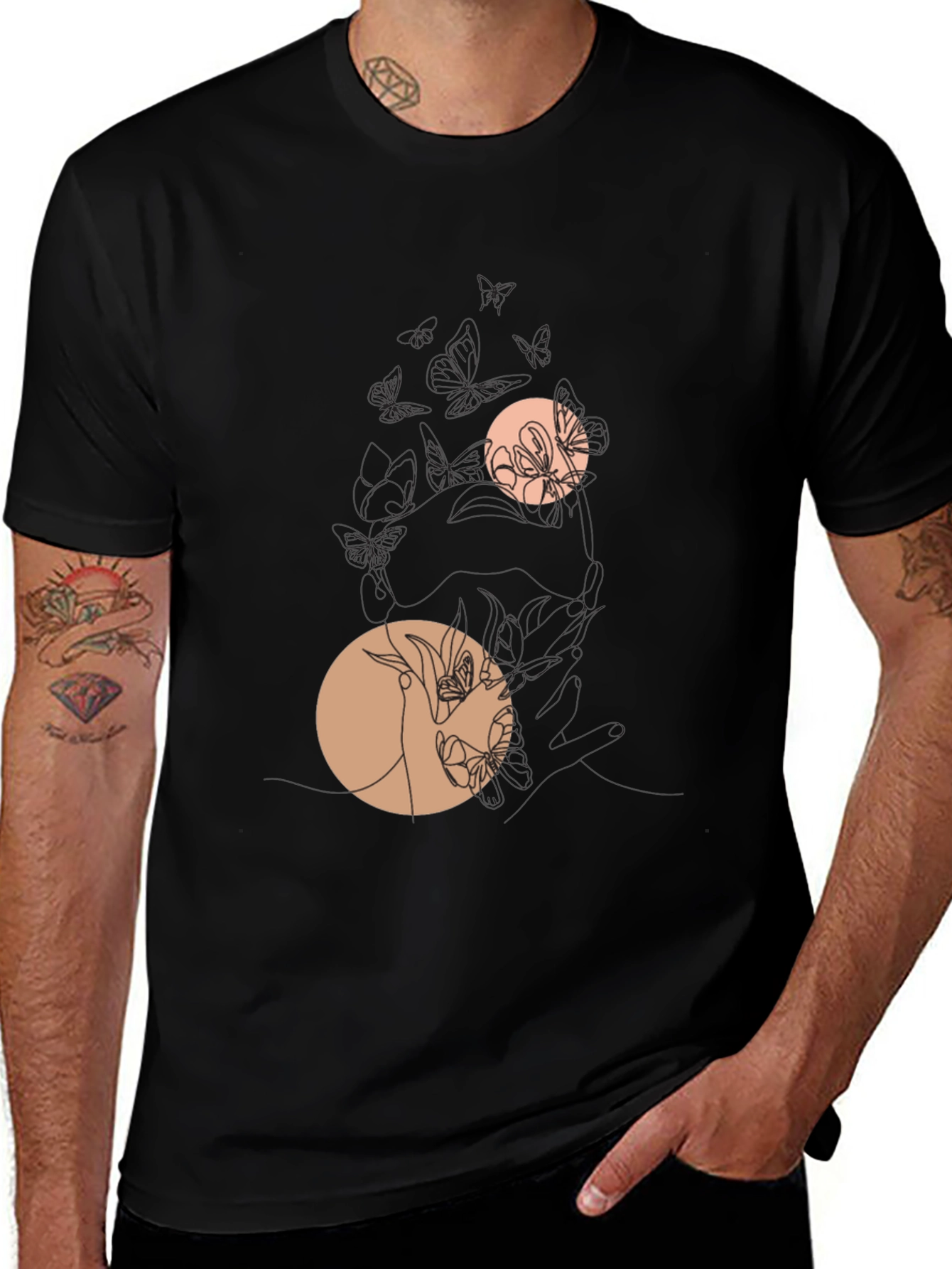 Variant 5 of Black Graphic Tee with Floral Circles