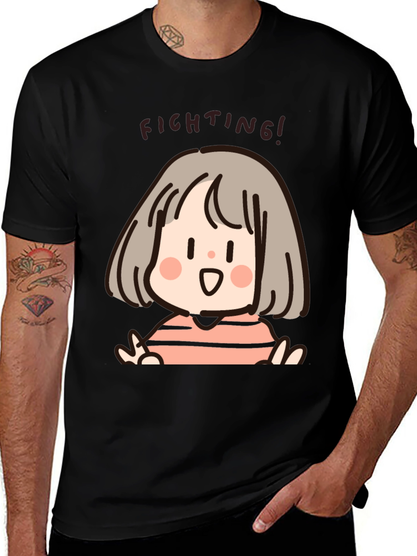 Variant 15 of Cute Fighting Girl Graphic Black T-Shirt