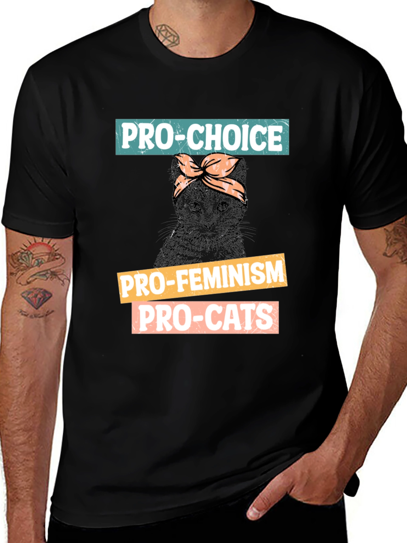 Variant 19 of Pro-Choice Feminism Pro-Cats Black Graphic T-Shirt