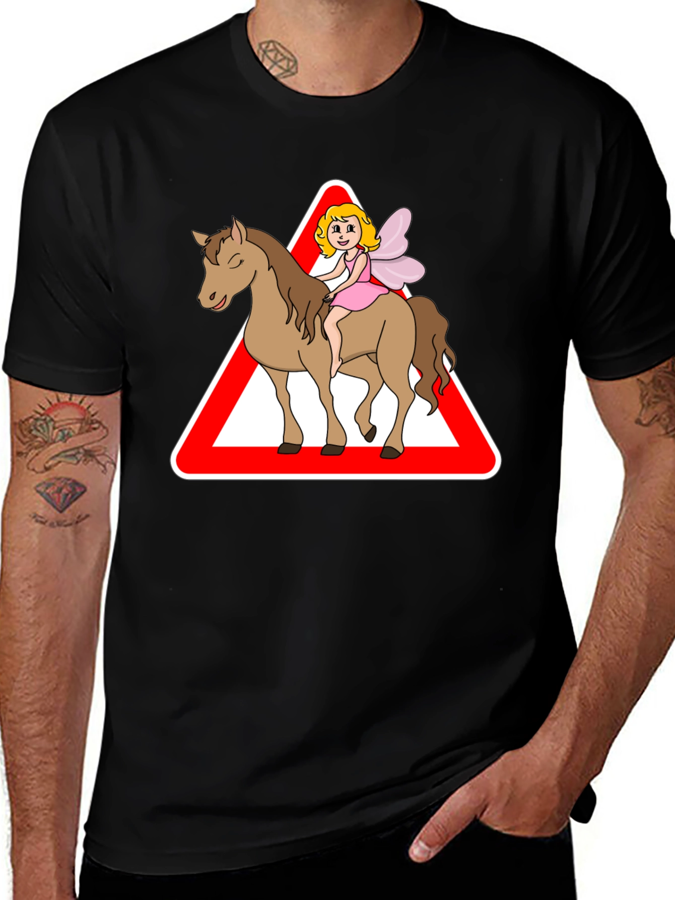 Variant 15 of Fairy Riding Horse T-Shirt: Cartoon Triangle Design