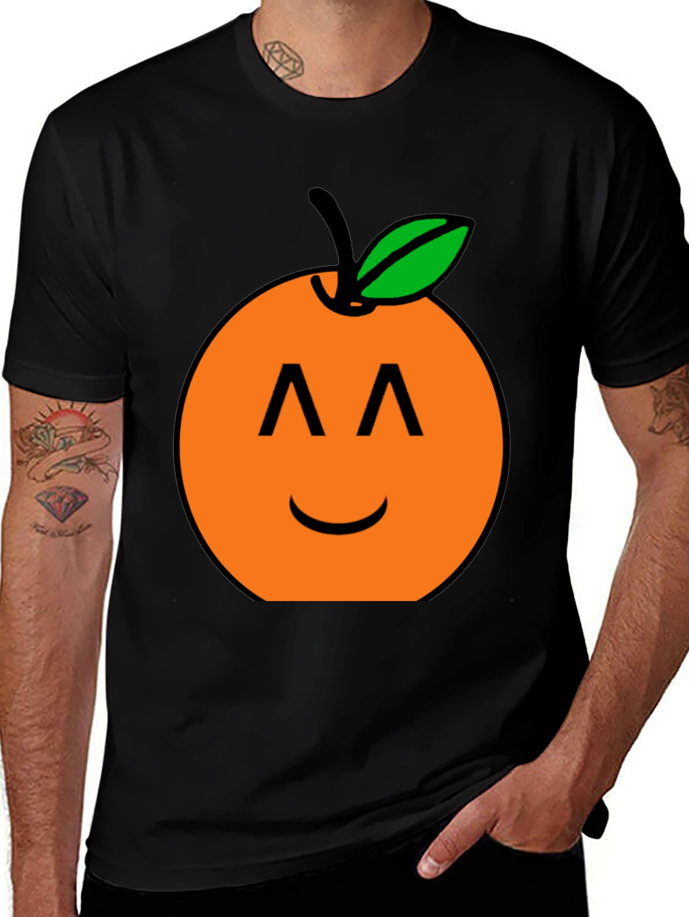 Variant 20 of Orange Smiley Face Black T-Shirt