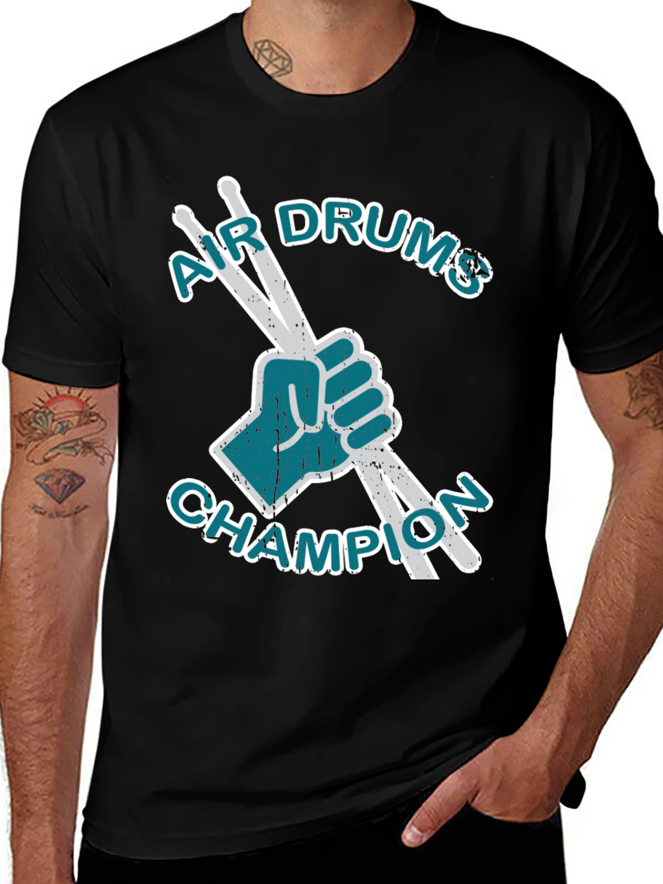 Black Air Drums Champion Graphic Tee - Black Cotton T-Shirt main image