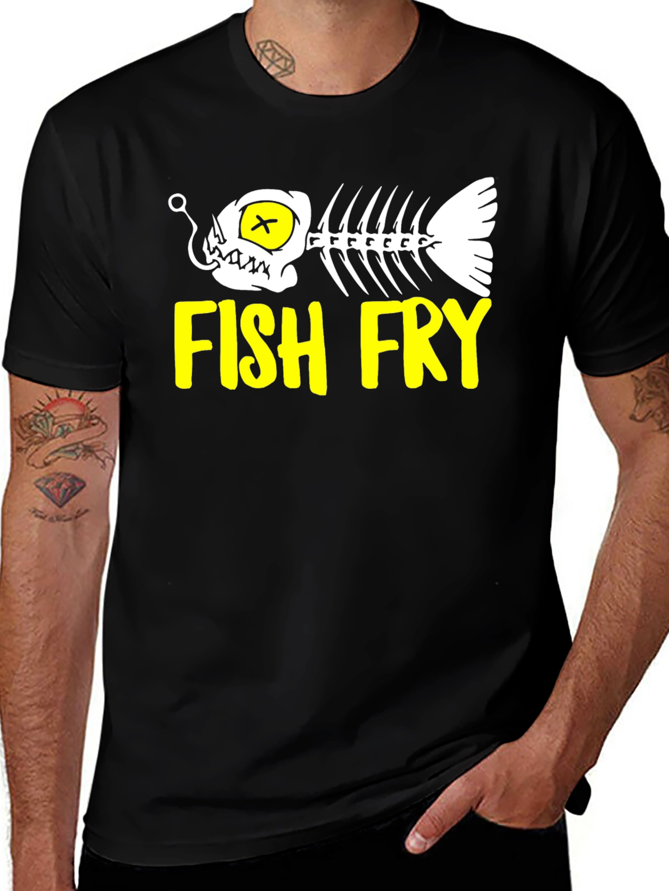 Variant 25 of Fish Fry Graphic T-Shirt - Black Cotton Tee