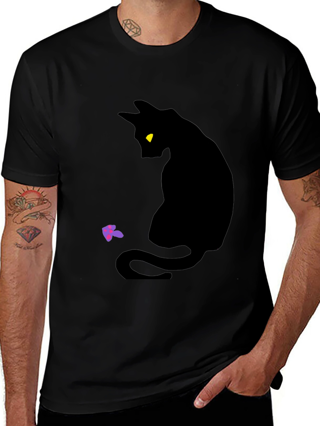 Variant 25 of Black Cat T-Shirt - Butterfly Design