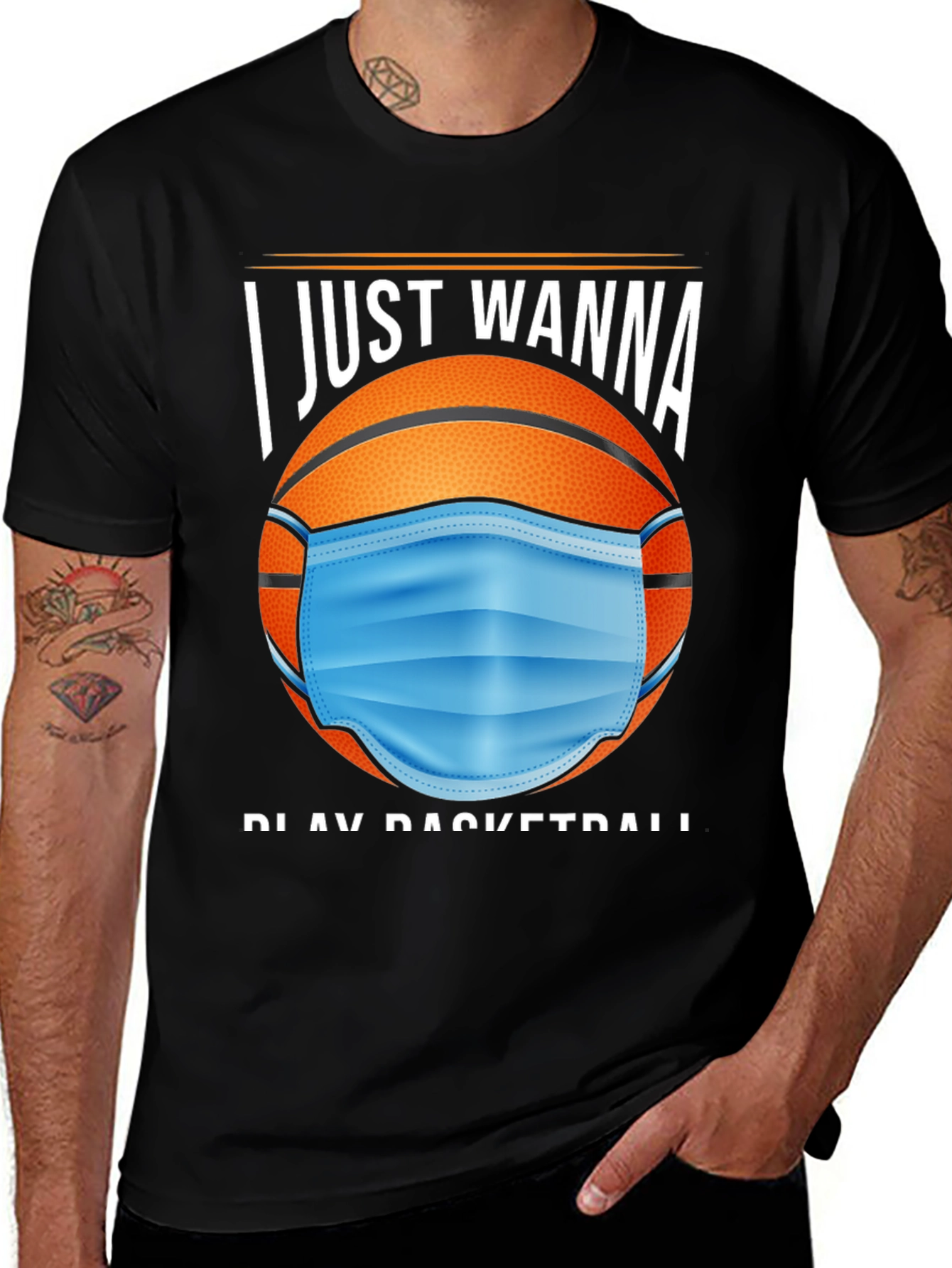 Variant 22 of Basketball Mask Graphic Tee - I Just Wanna Play