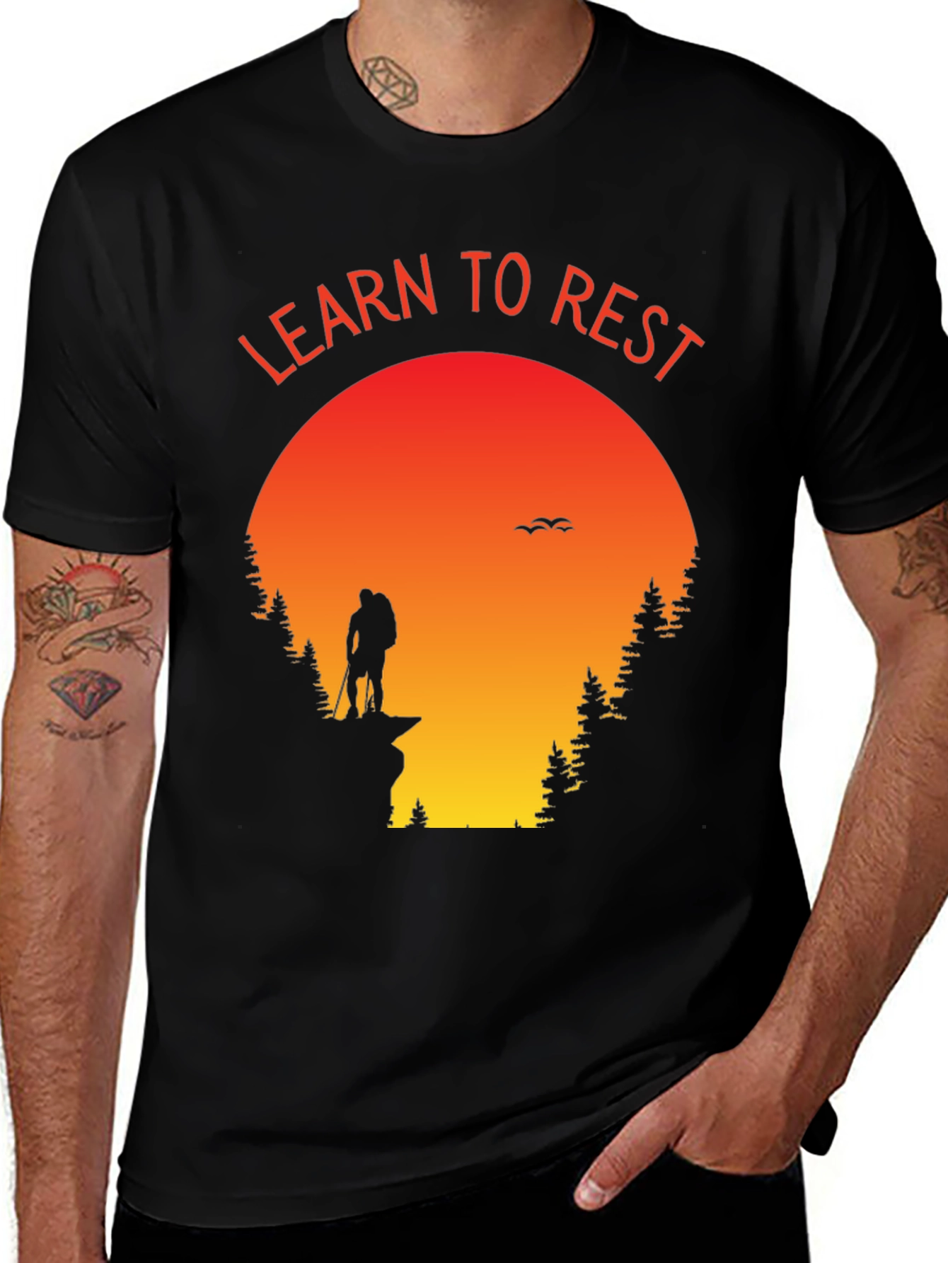 Variant 30 of Learn to Rest Hiking T-Shirt - Sunset Silhouette