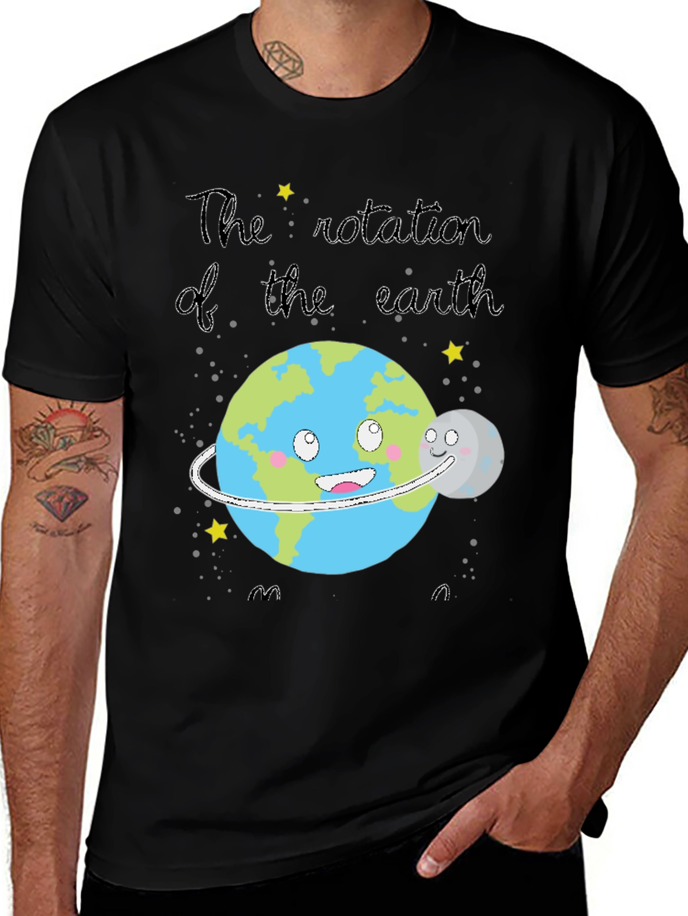 Variant 19 of Earth Rotation Graphic Tee - Black Crew Neck