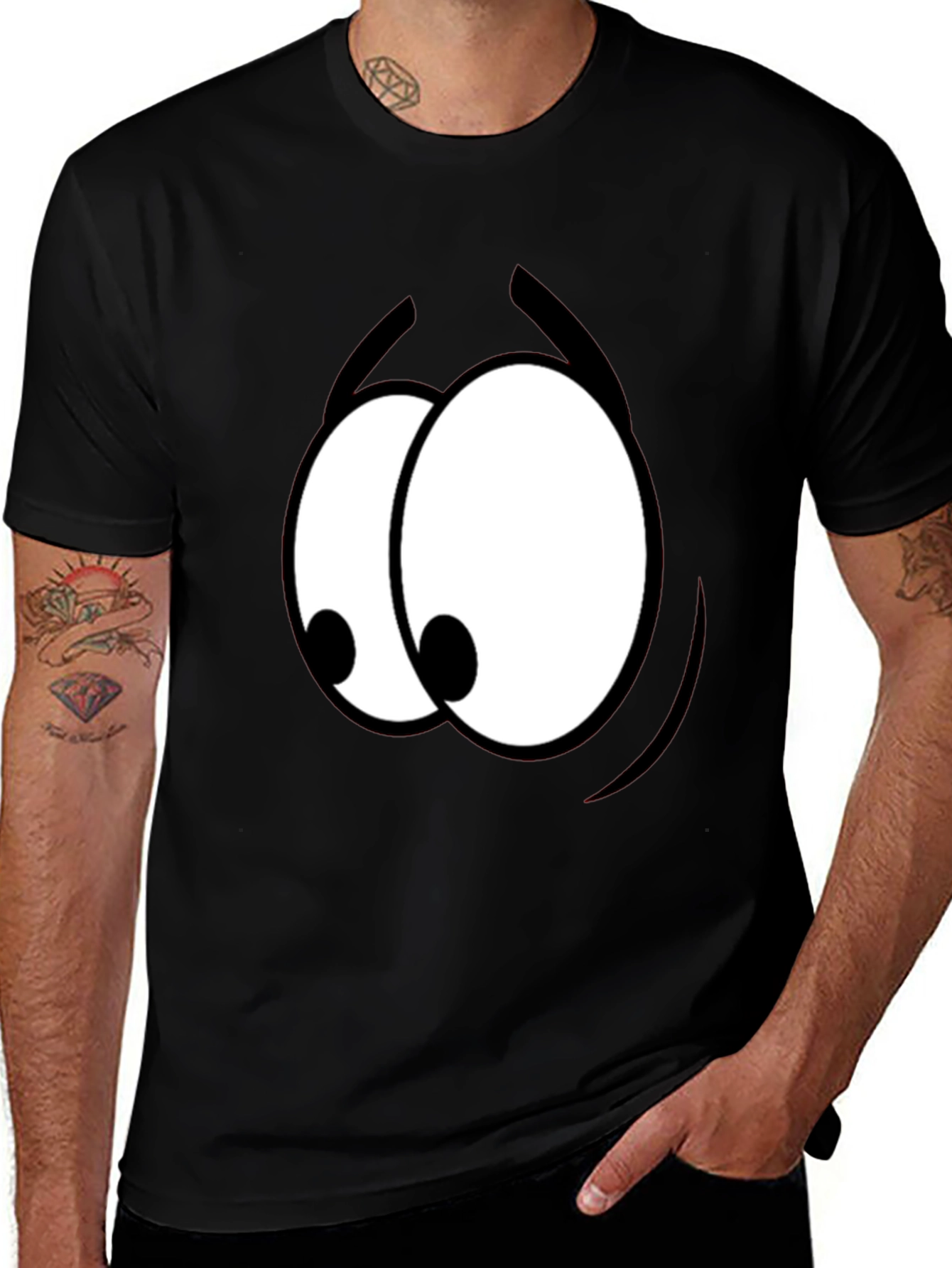 Variant 29 of Funny Cartoon Eyes Graphic Black T-Shirt