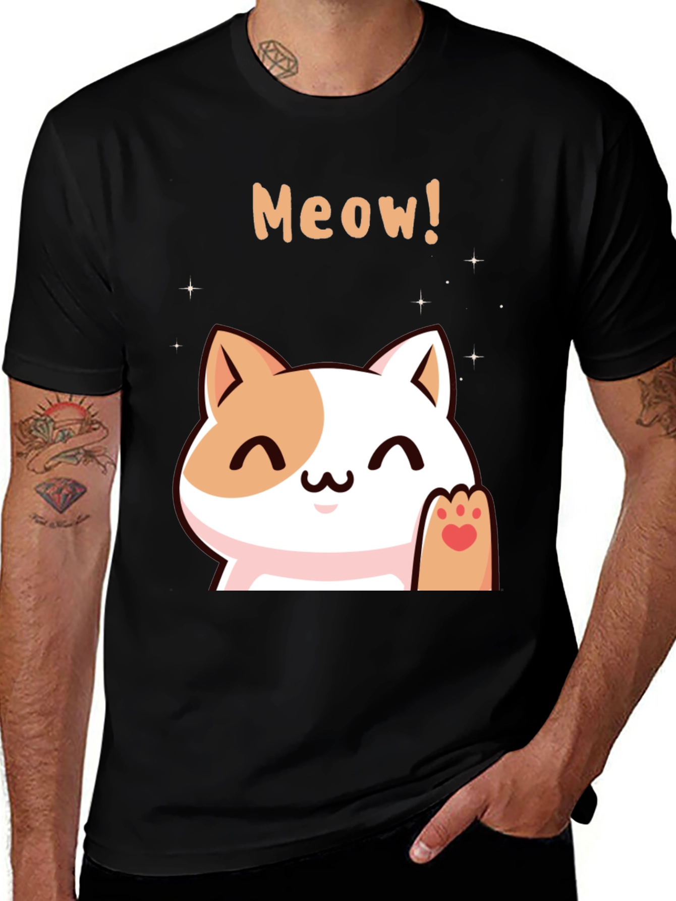 Variant 17 of Cute Meow Cat Black T-Shirt