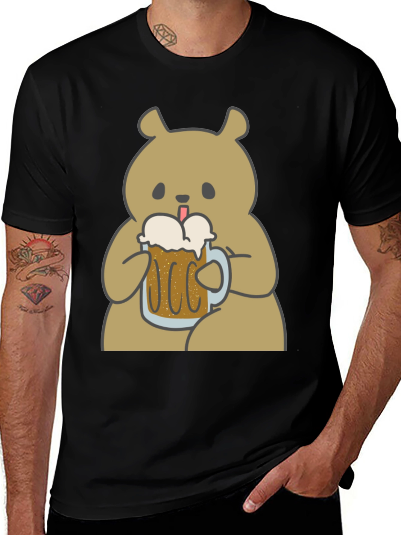 Variant 12 of Beer Bear Graphic T-Shirt - Men's Black Tee