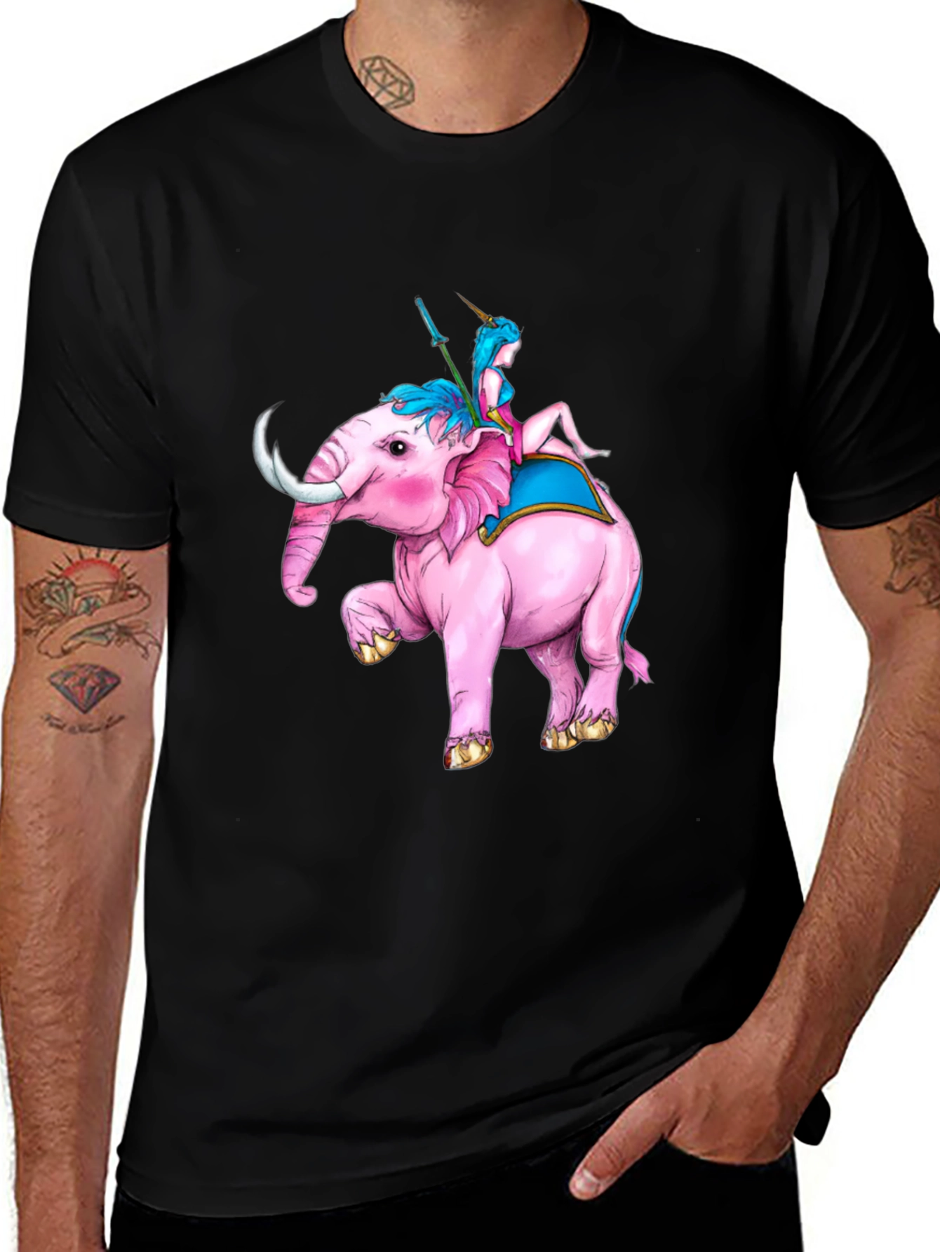 Variant 9 of Black Graphic Tee - Pink Elephant Rider