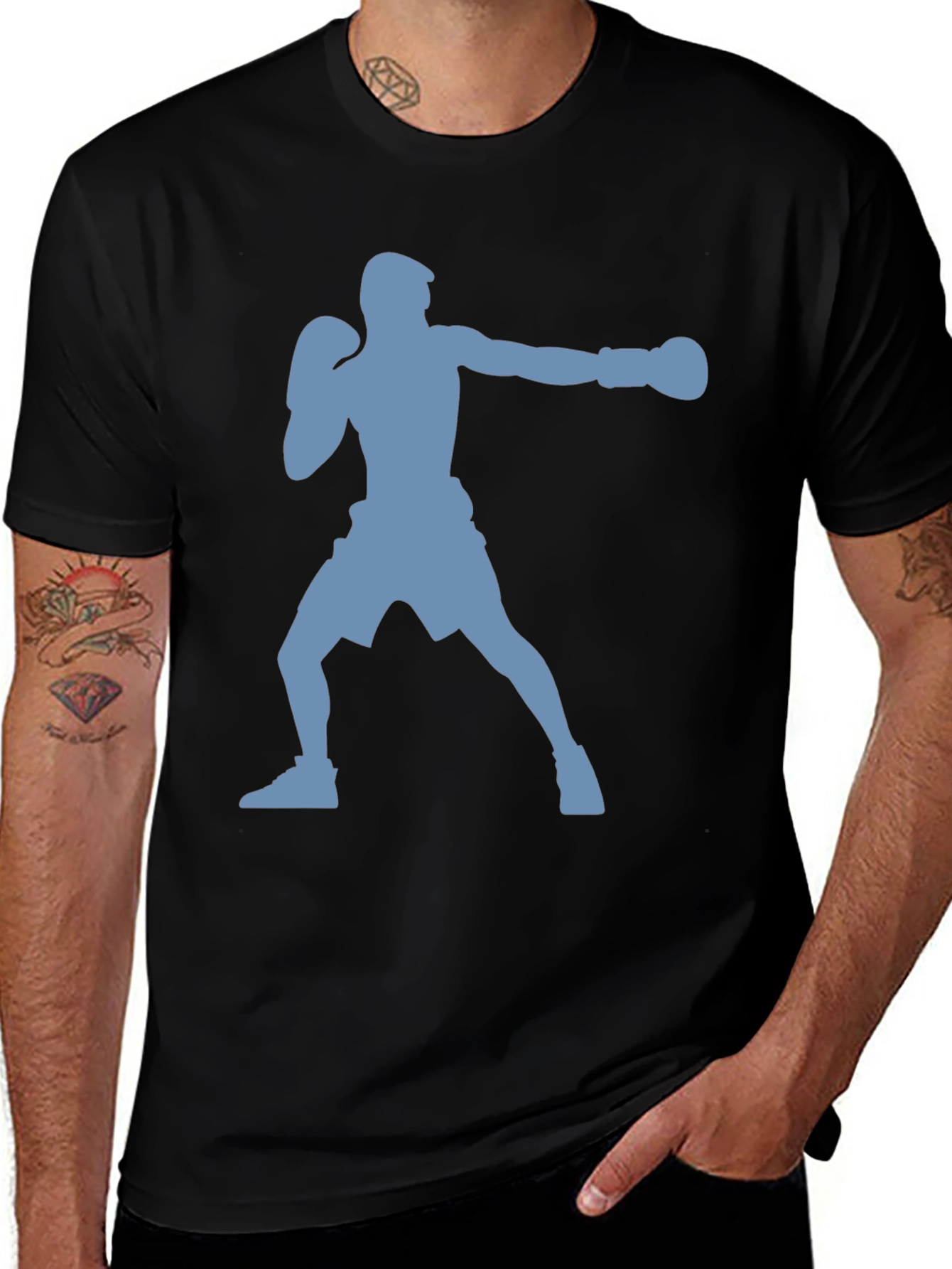 Variant 22 of Boxing Silhouette Tee - Black Graphic T-Shirt