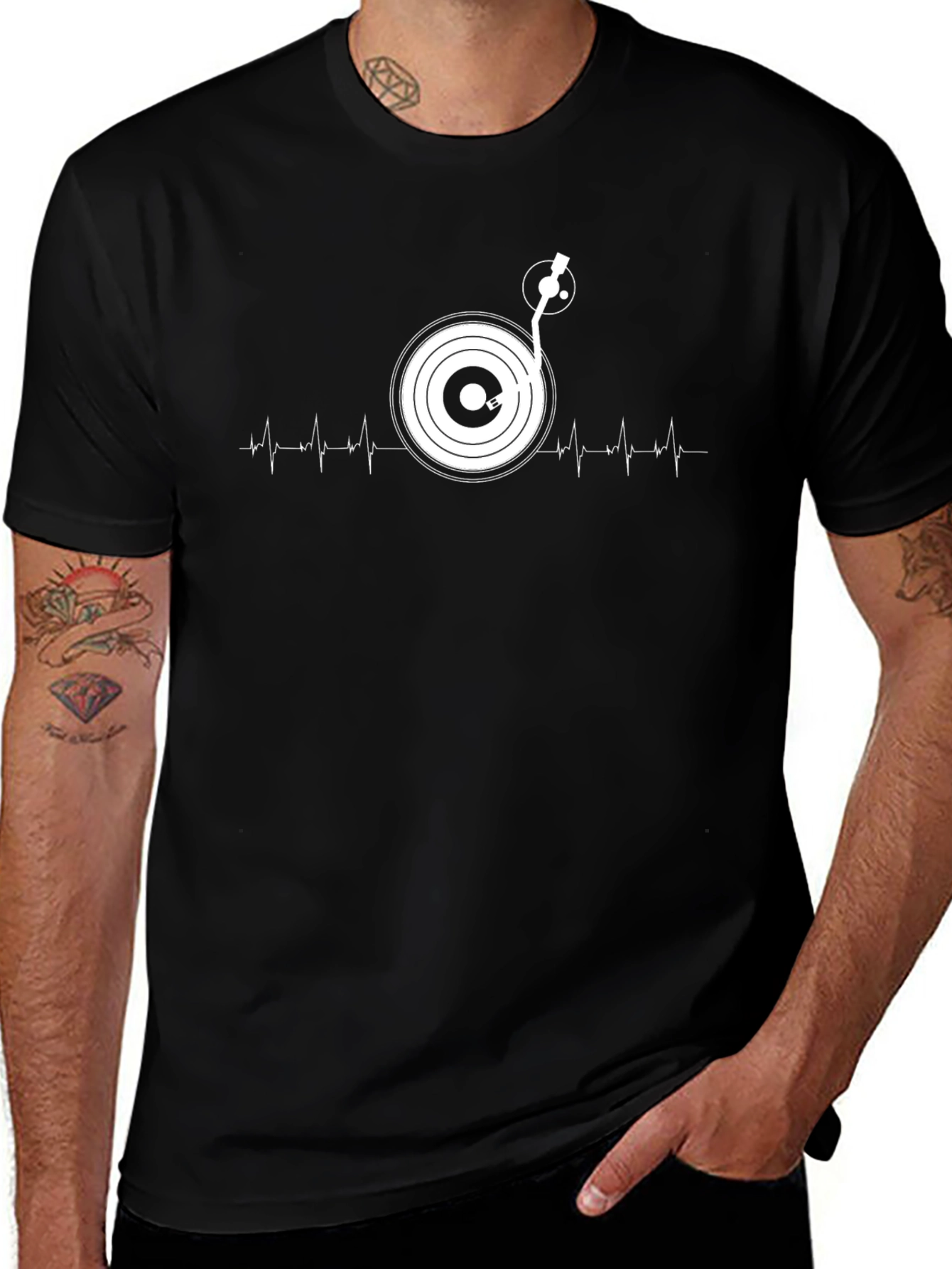 Variant 2 of DJ Turntable Heartbeat Graphic Tee - Music Lover T-Shirt
