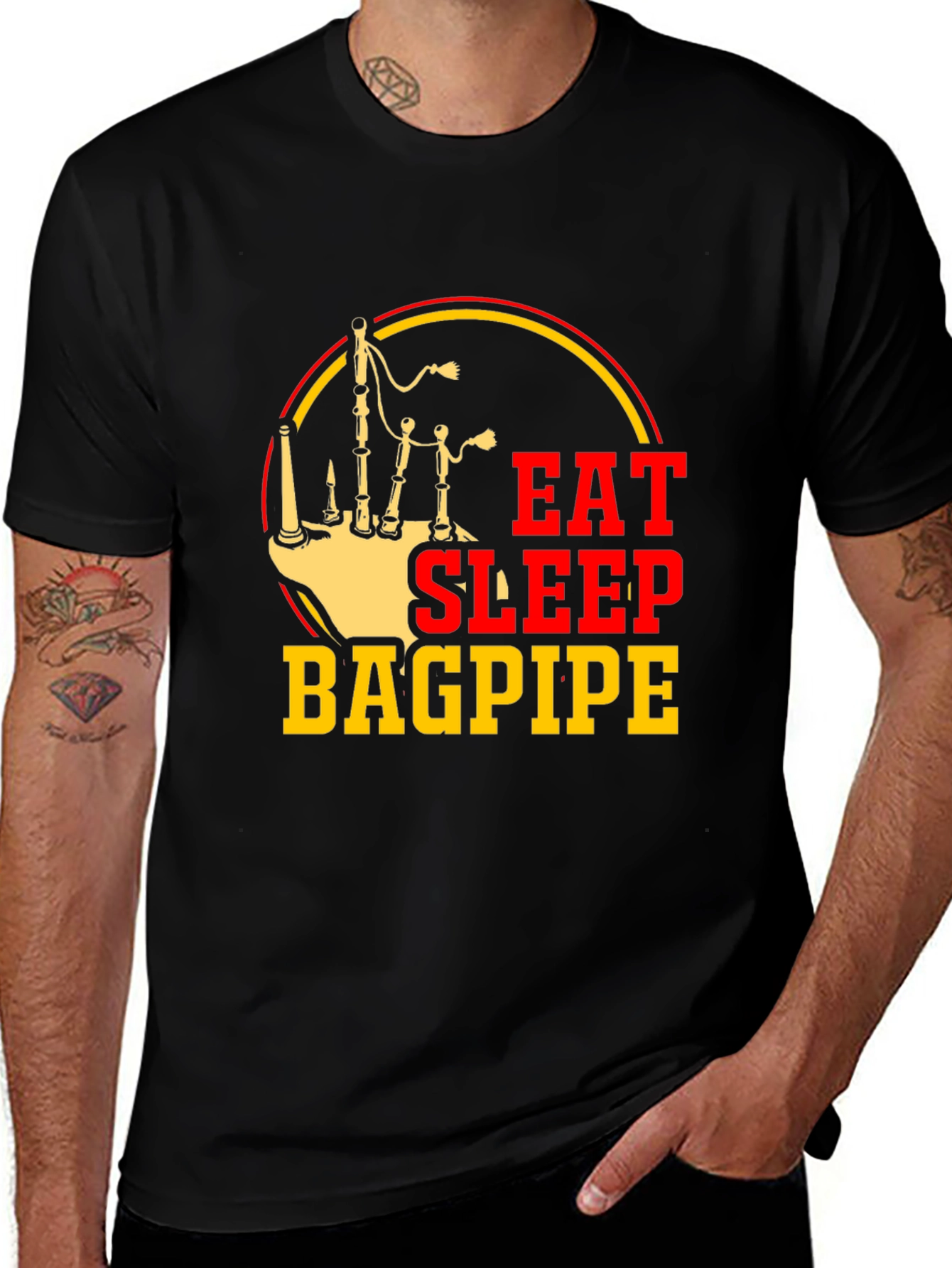 Black Eat Sleep Bagpipe T-Shirt | Musician Apparel main image