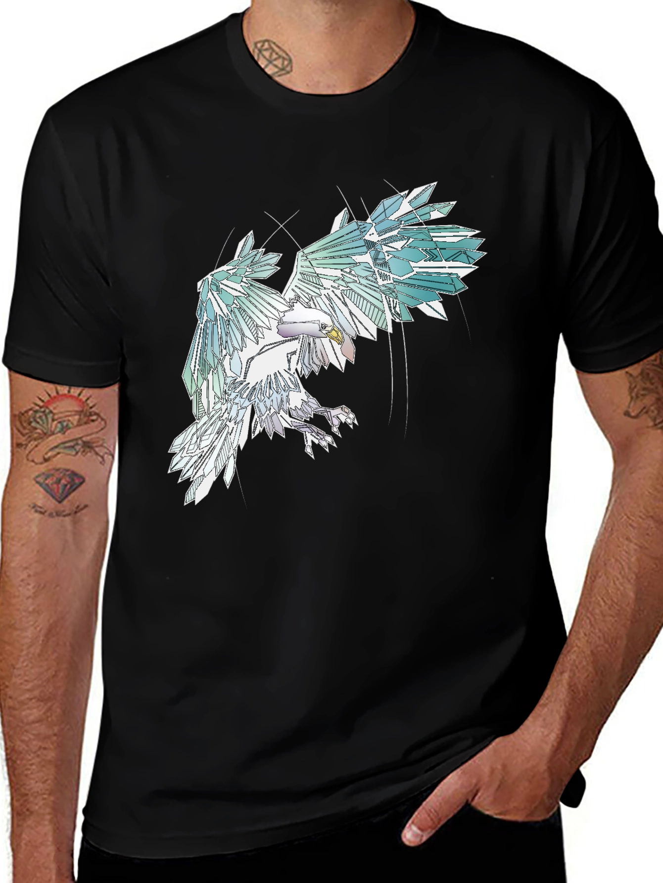 Variant 9 of Geometric Eagle Print Black T-Shirt