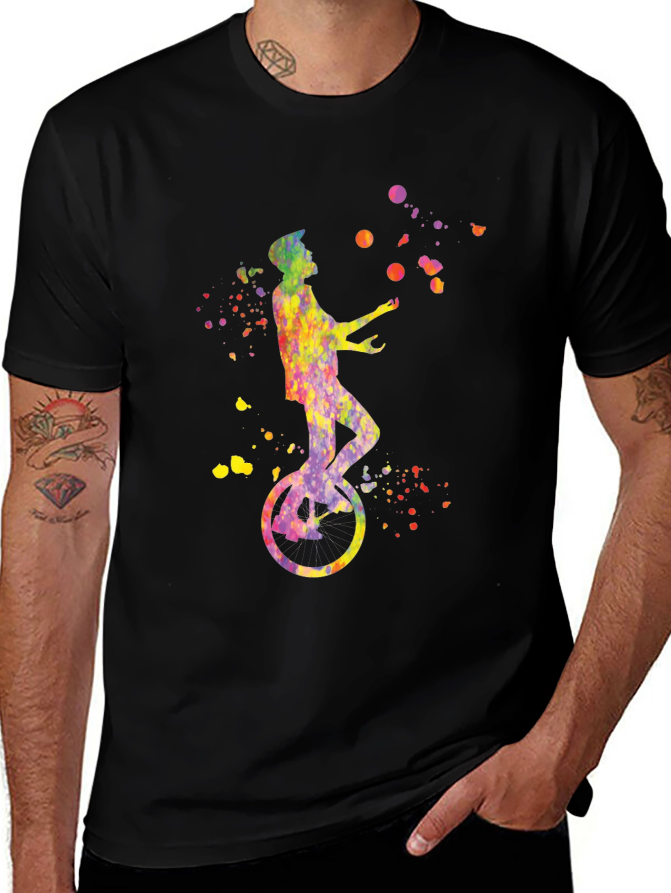 Variant 27 of Unicyclist Juggling Watercolor Print T-Shirt