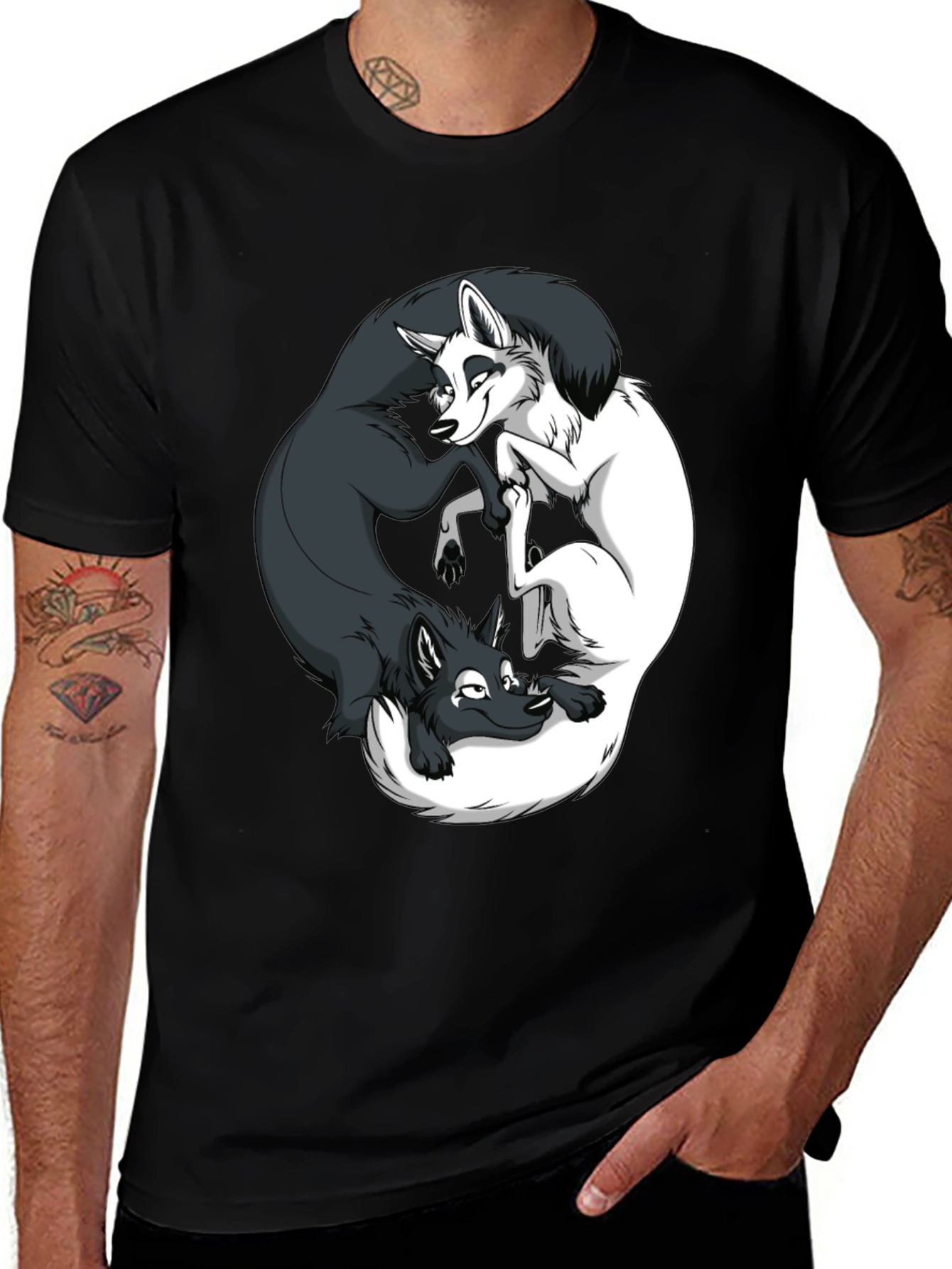 Yin Yang Wolves Graphic Tee - Balance and Harmony