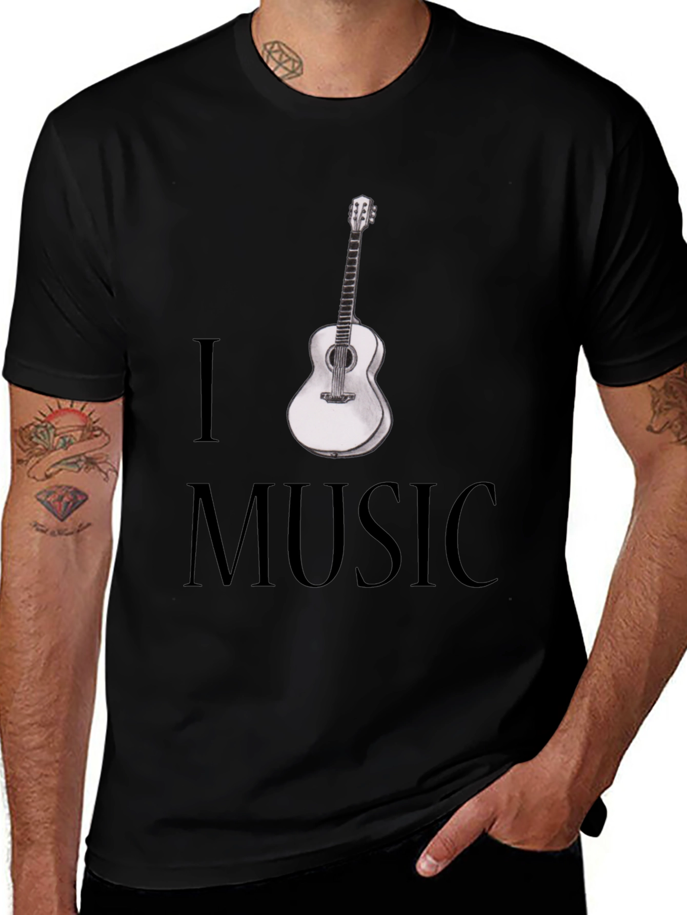 Variant 19 of I Heart Music T-Shirt with Guitar Graphic