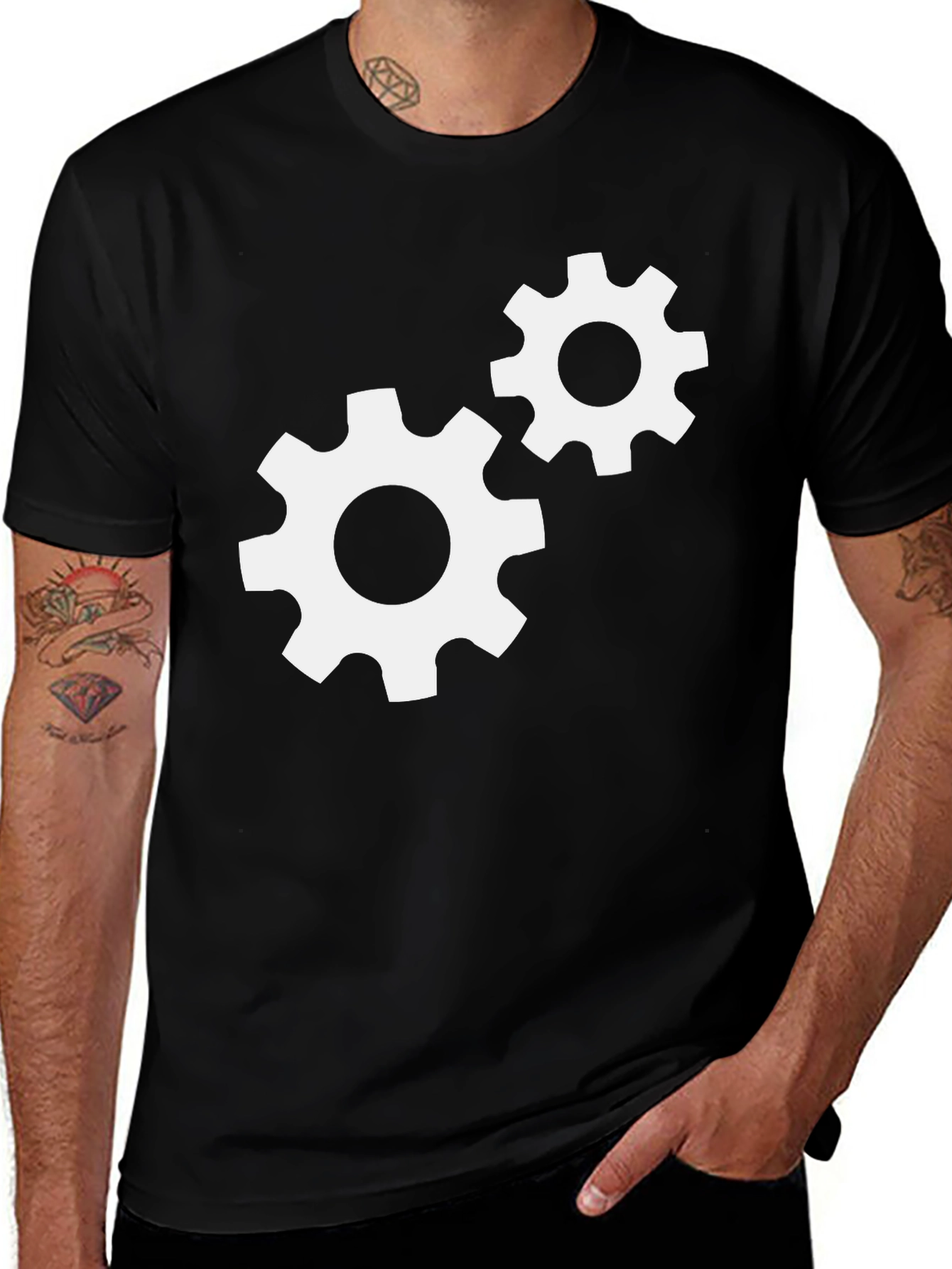 Variant 16 of Gear Design Graphic Tee - Black Cotton T-Shirt