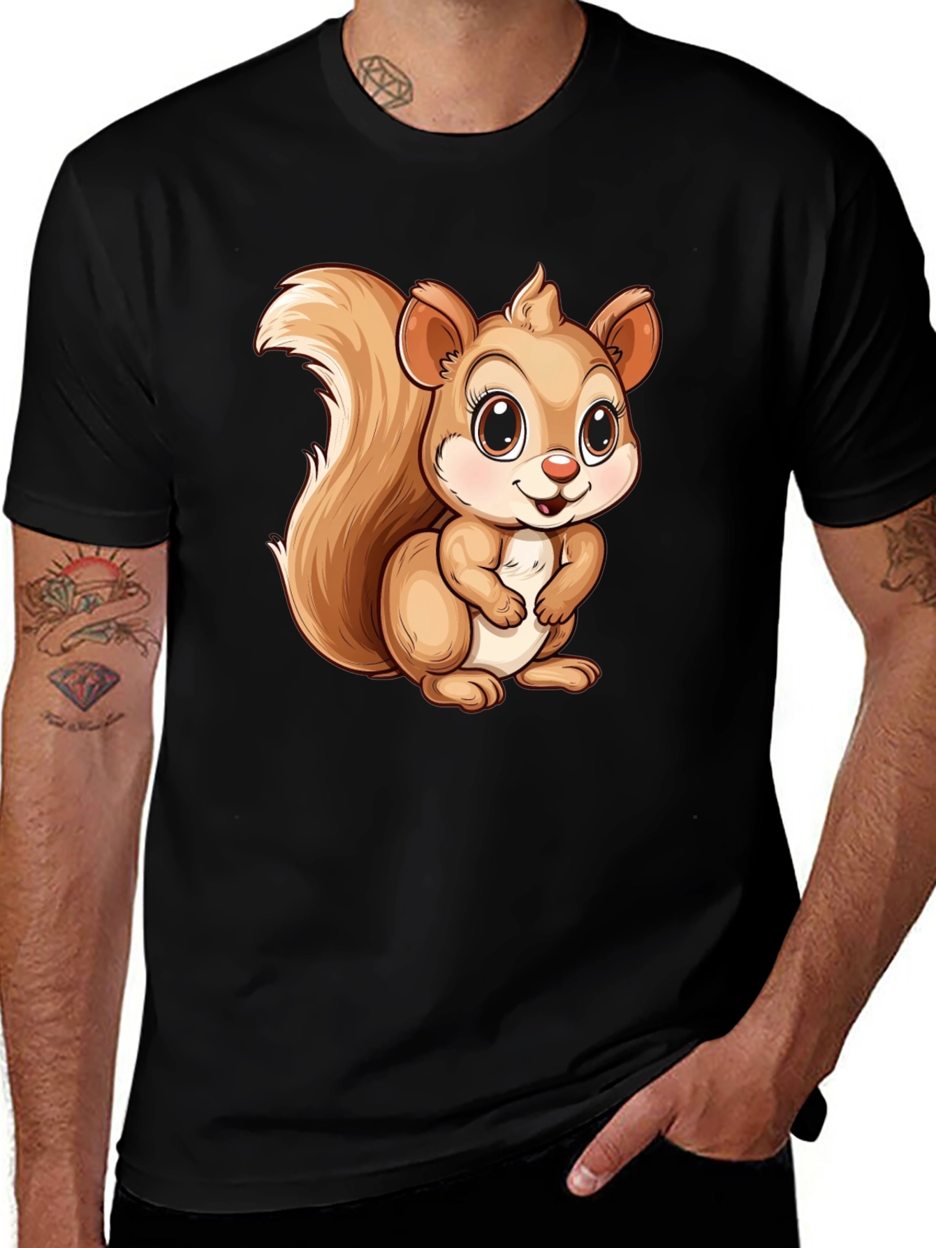 Cute Squirrel Graphic T-Shirt - Unisex Black Tee
