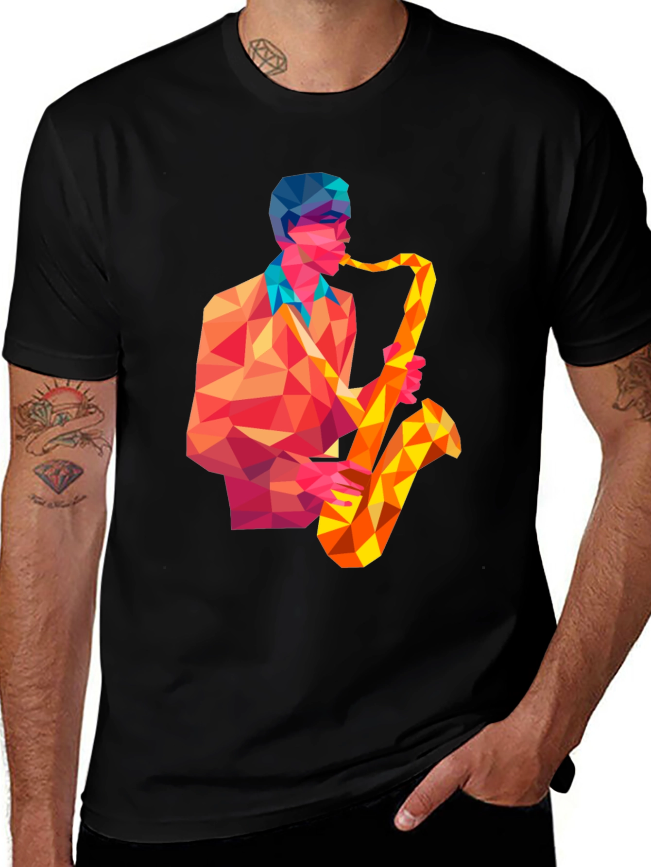 Variant 14 of Geometric Saxophone Player Graphic Tee