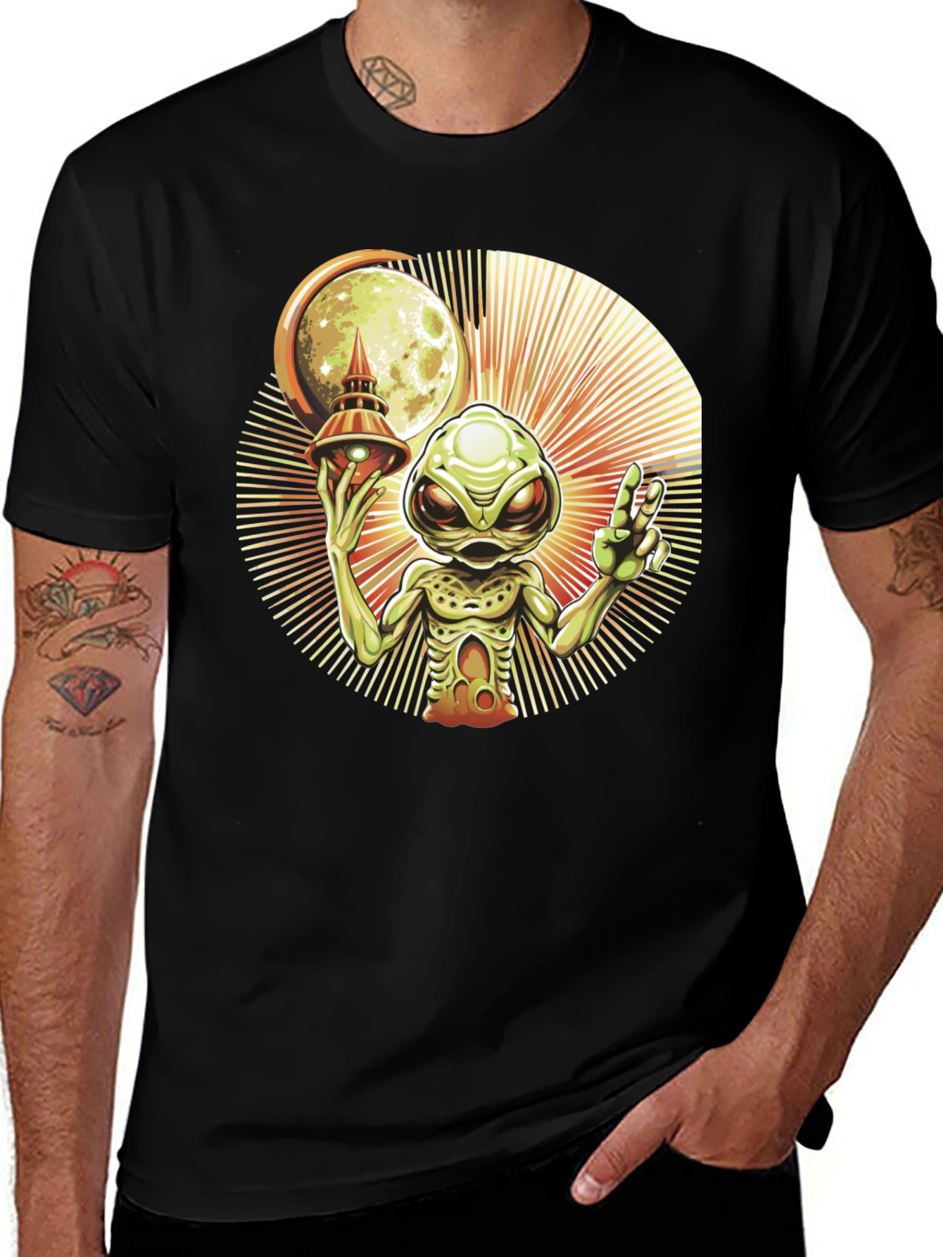 Variant 5 of Alien UFO Graphic Tee - Black Cotton T-Shirt
