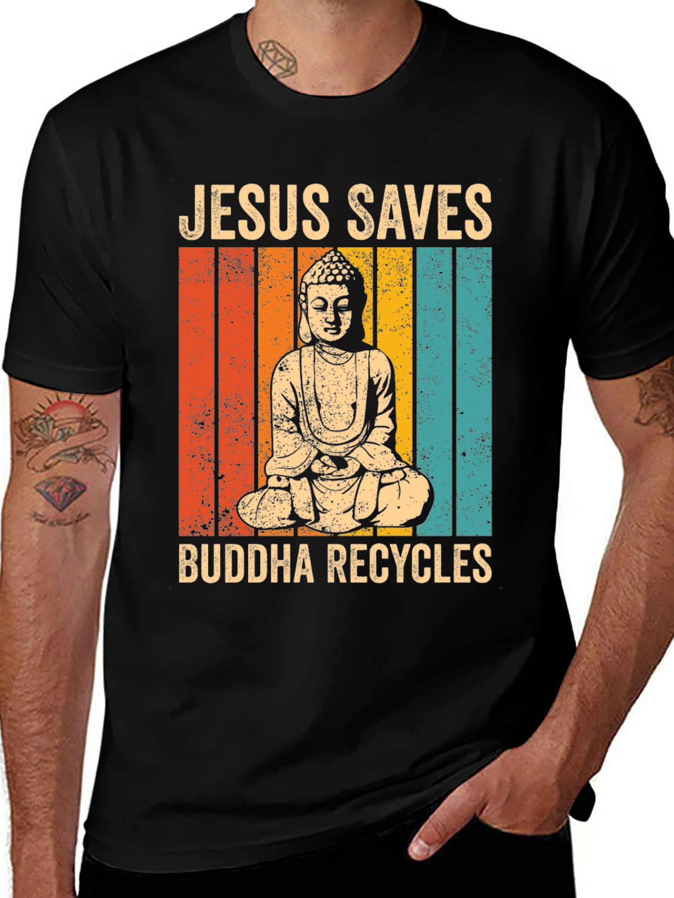 Variant 30 of Jesus Saves Buddha Recycles Graphic T-Shirt