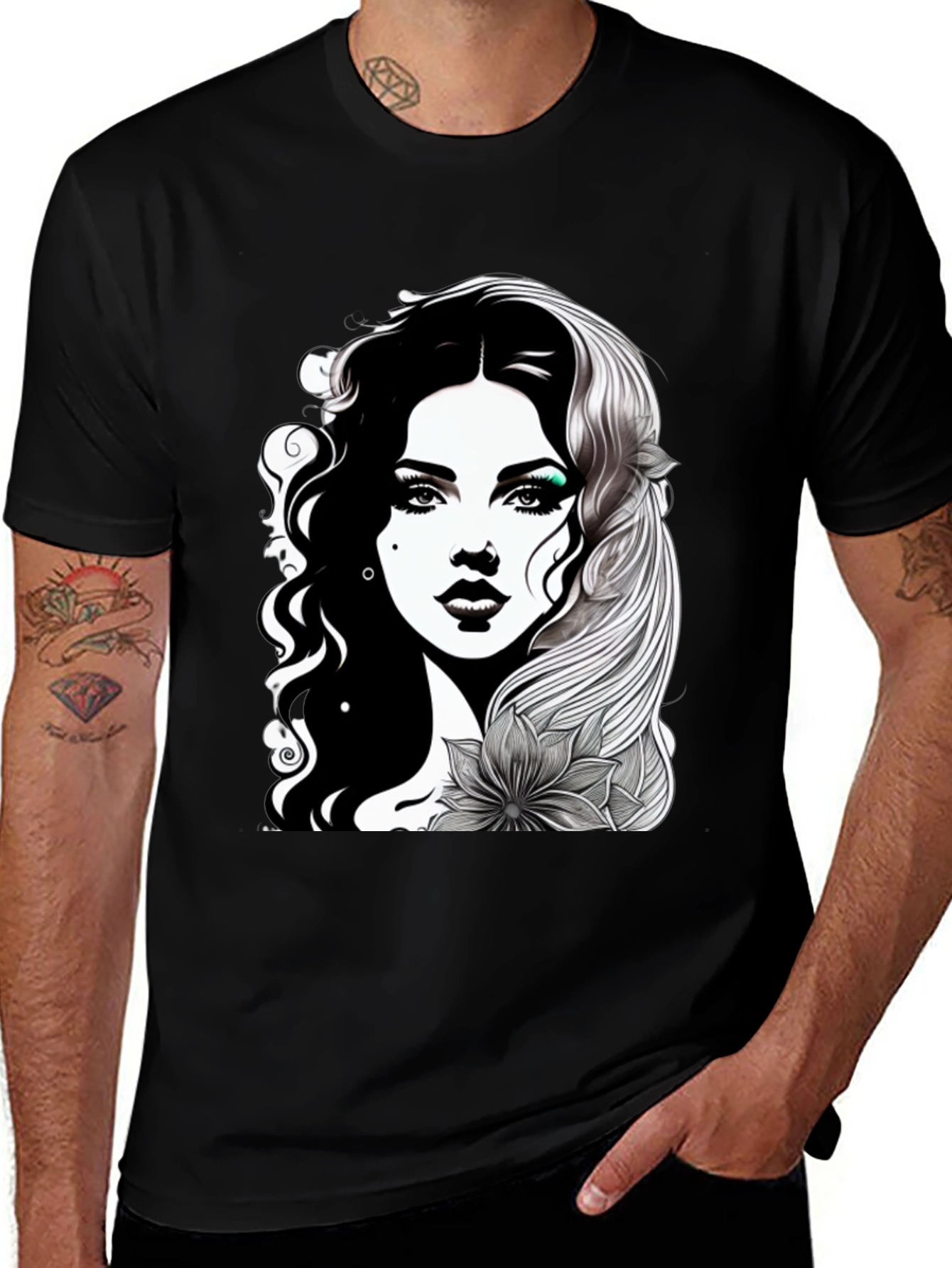 Variant 30 of Elegant Woman Graphic Tee - Stylish Black T-Shirt