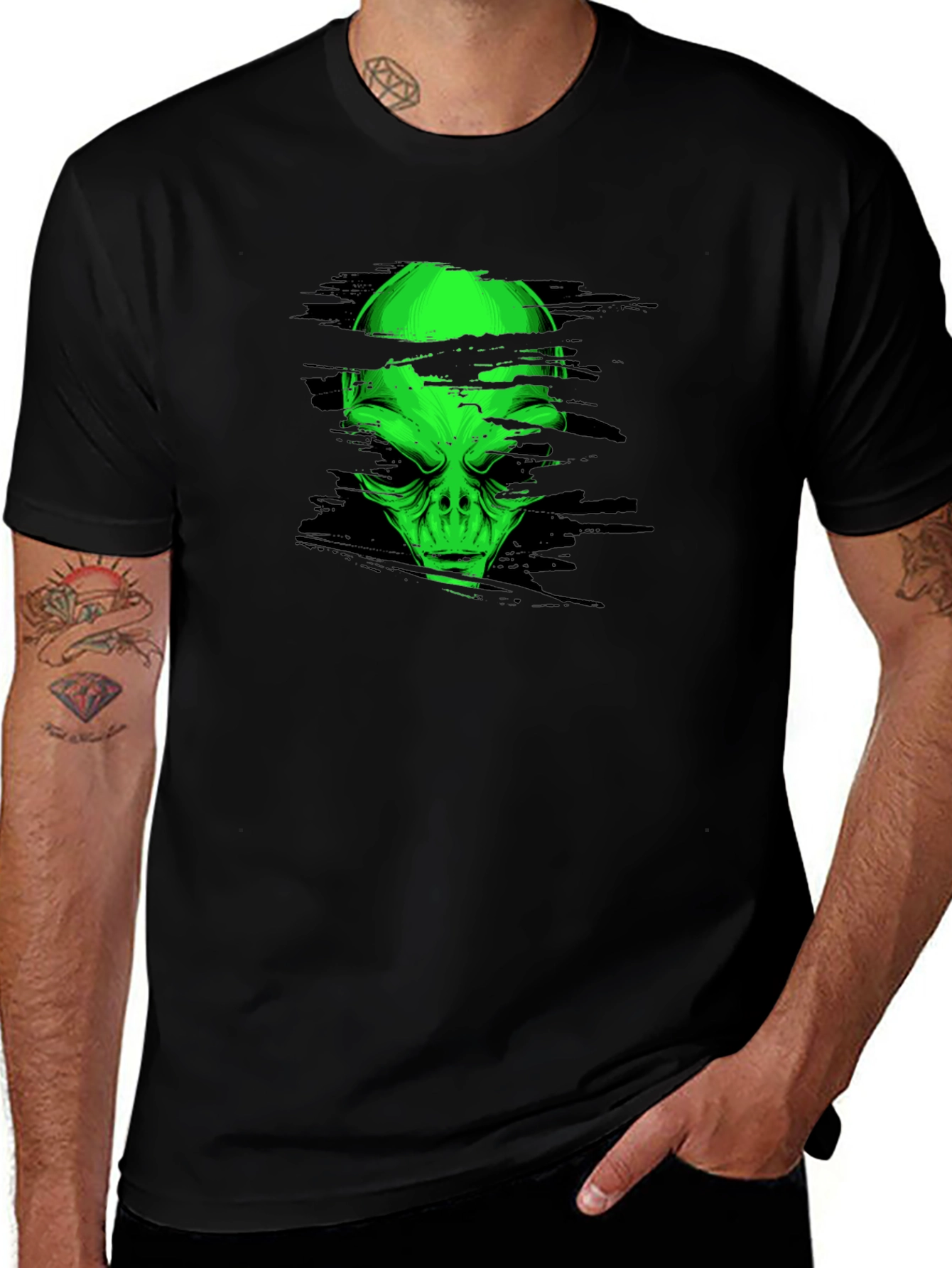 Variant 30 of Alien Head Graphic Tee - Black Cotton T-Shirt