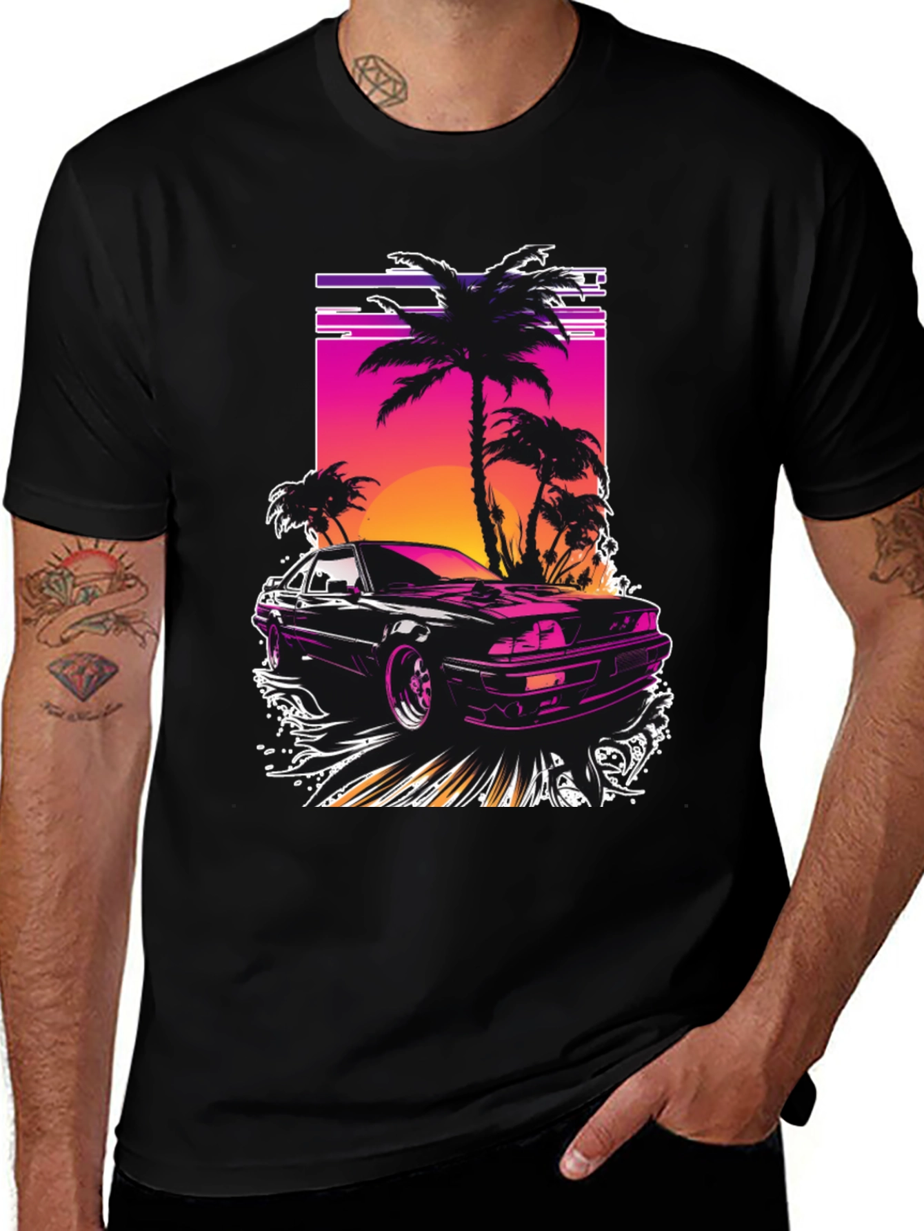 Variant 26 of Retro Sunset Car Graphic T-Shirt