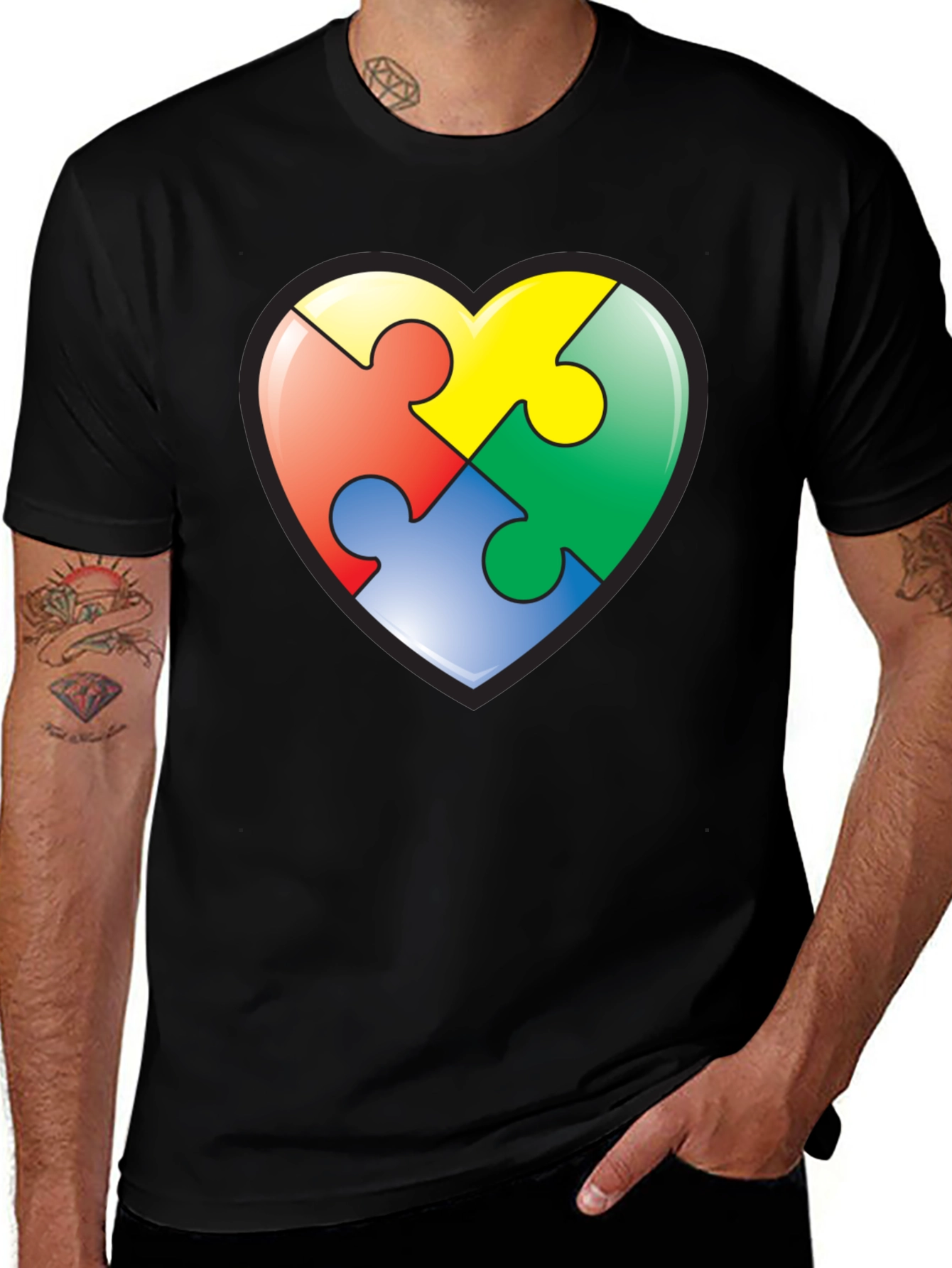 Autism Awareness Heart Puzzle T-Shirt - Black