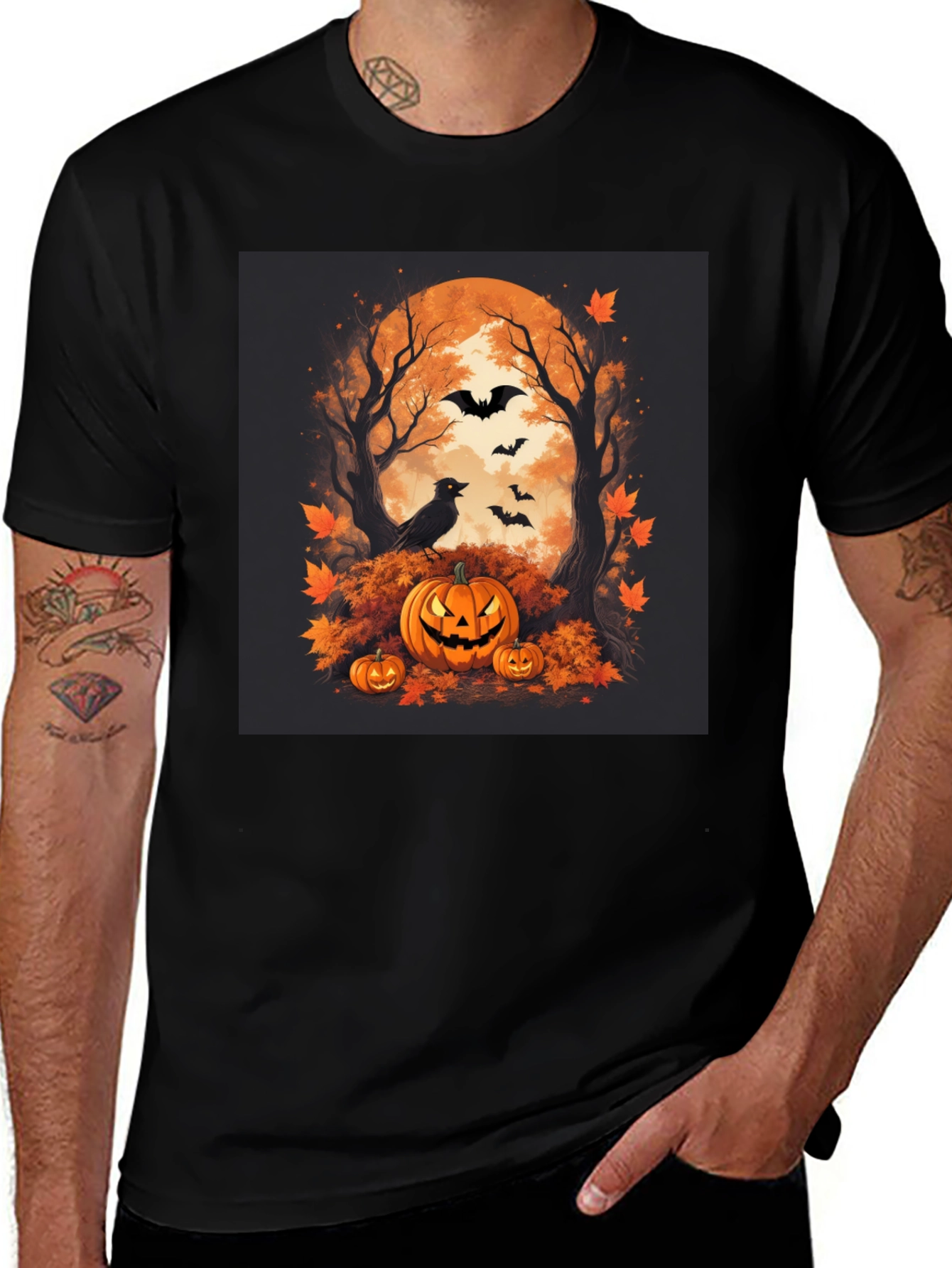 Halloween Pumpkin & Bats Graphic Tee