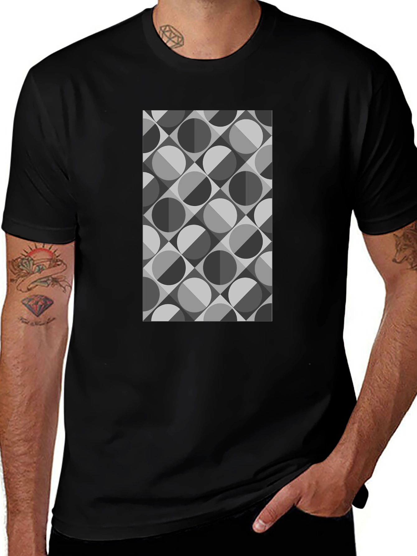 Variant 29 of Geometric Retro Pattern Black T-Shirt
