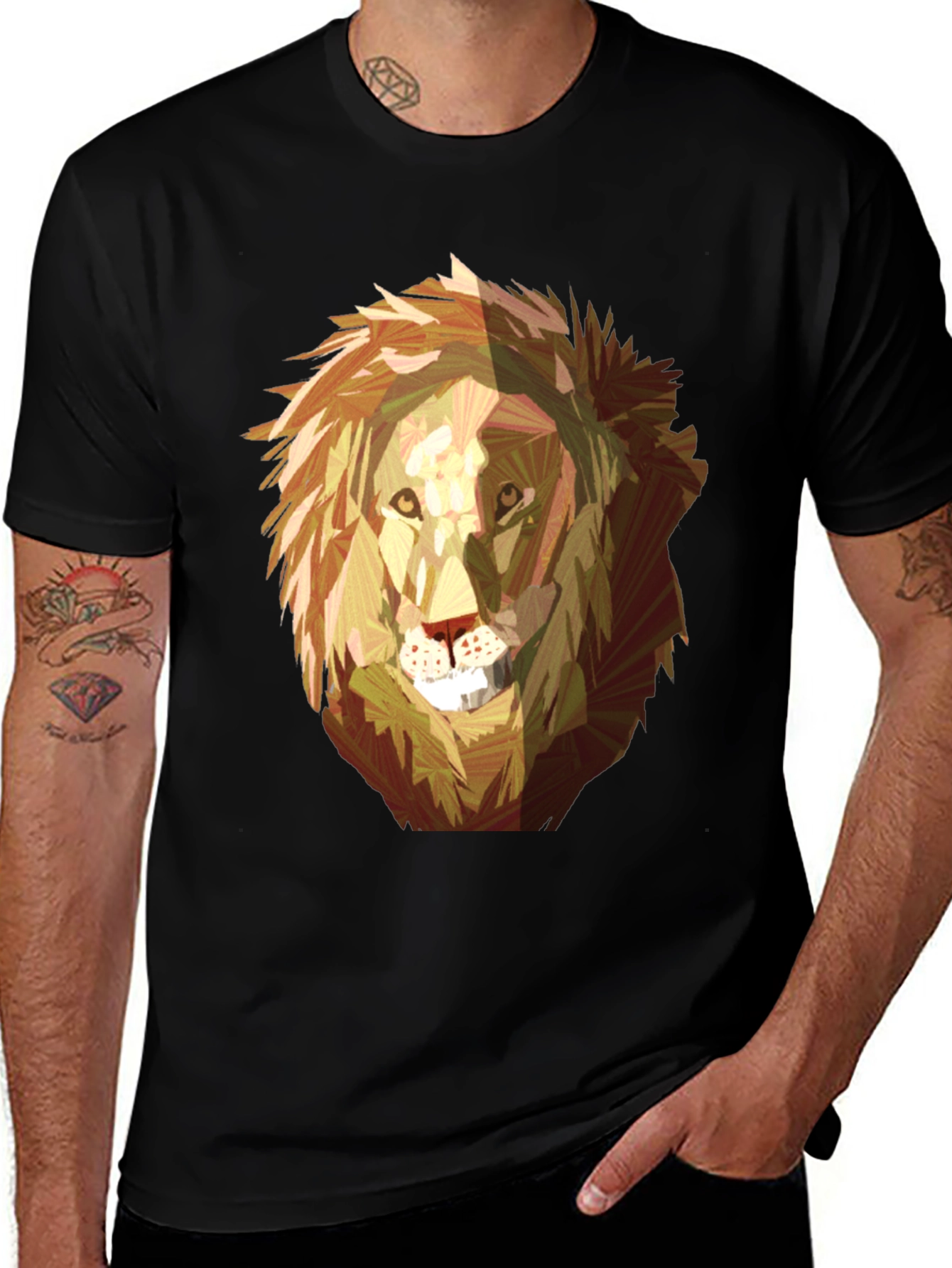 Variant 4 of Geometric Lion Graphic Tee - Mens Black T-Shirt