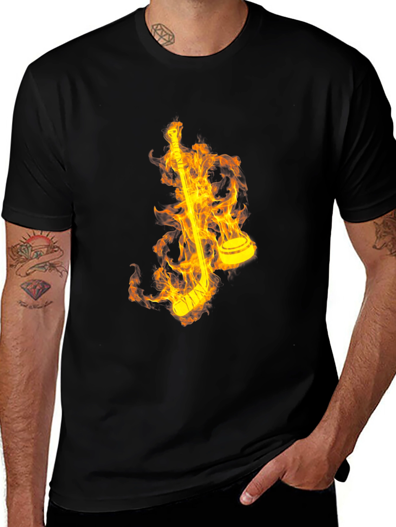 Variant 30 of Flaming Hockey Stick Graphic Tee - Cool Black Shirt