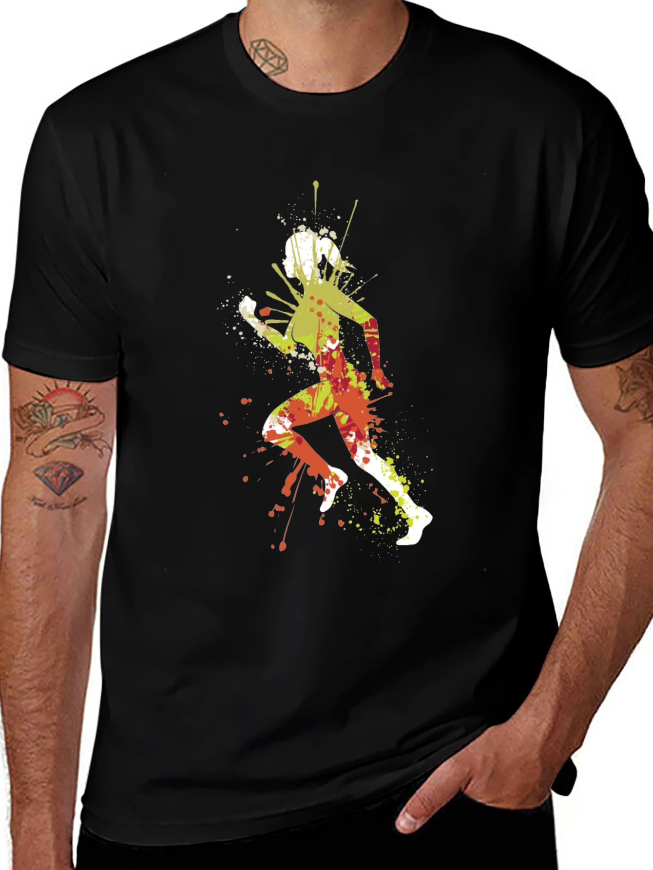 Runner Paint Splatter Graphic Tee - Black Cotton Shirt