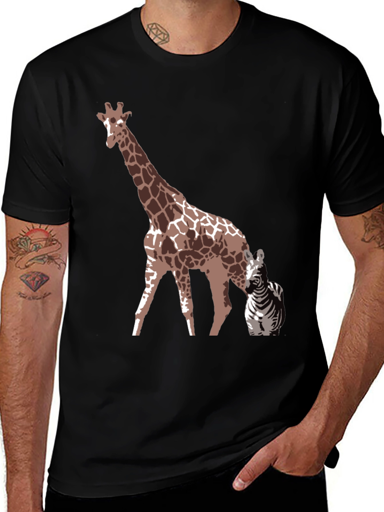 Variant 8 of Giraffe & Zebra Graphic Tee - Unique Animal Print