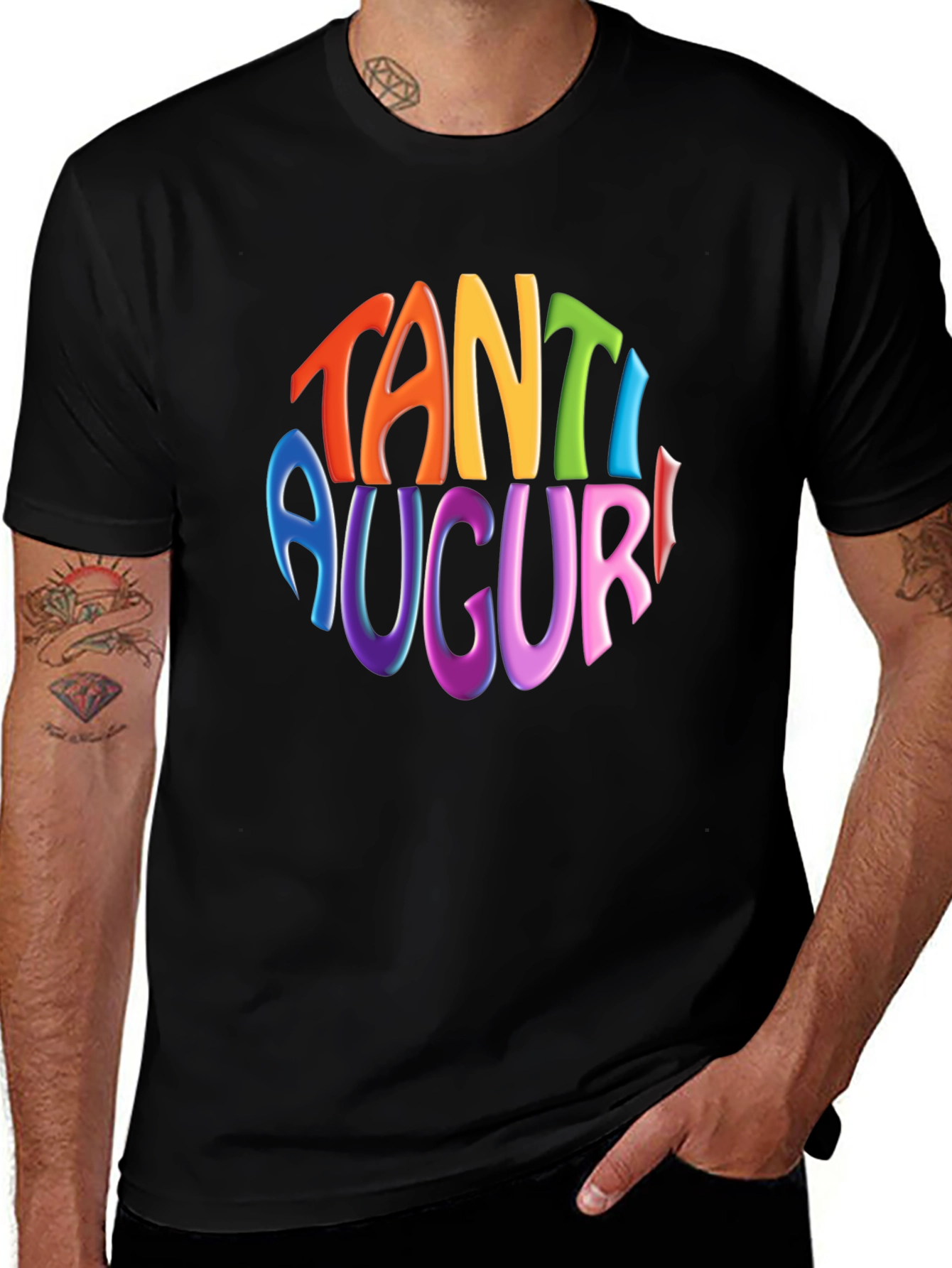 Tanti Auguri Graphic T-Shirt - Colorful Italian Greetings