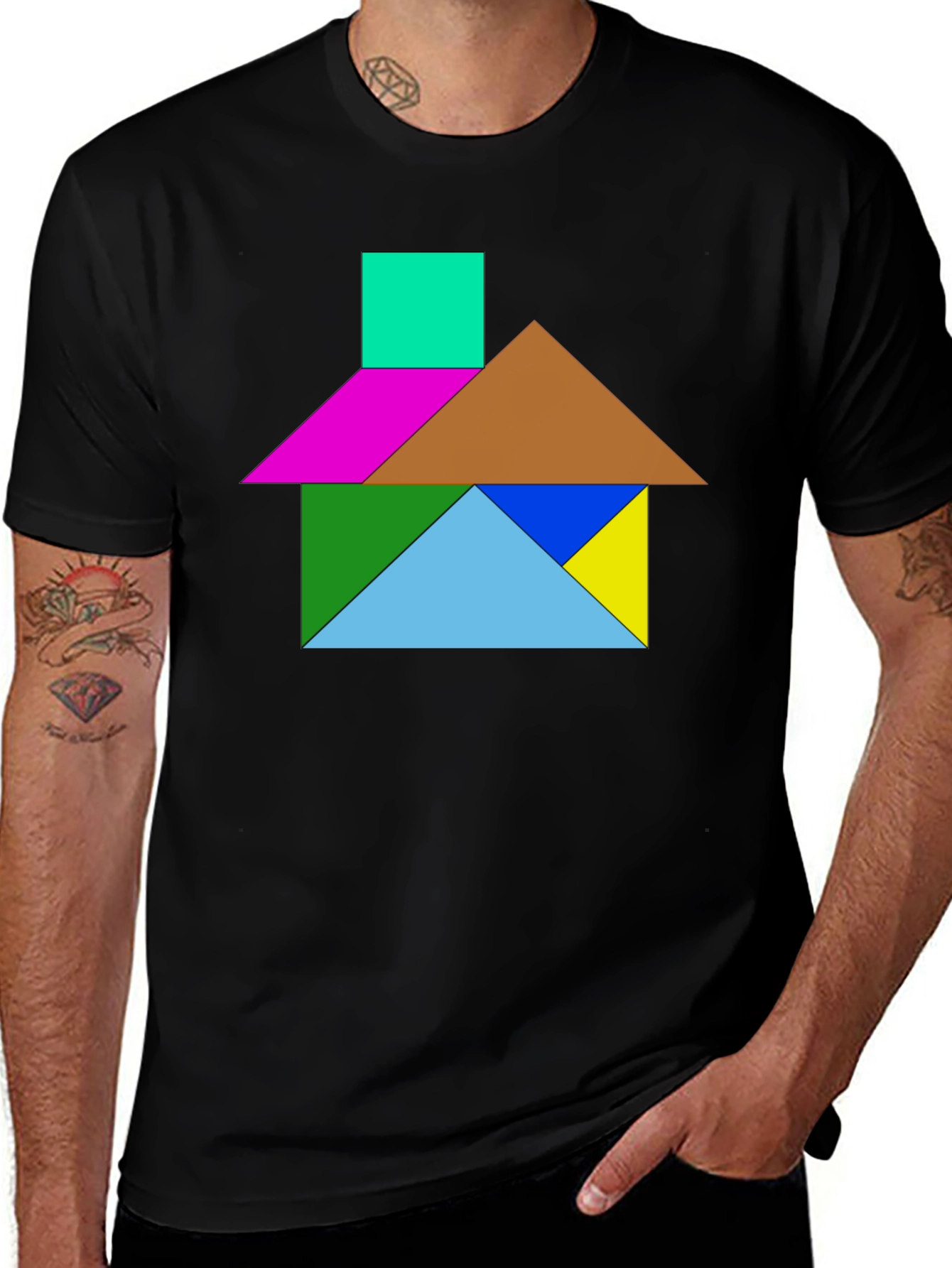Variant 6 of Tangram House Tee - Geometric Puzzle Shirt